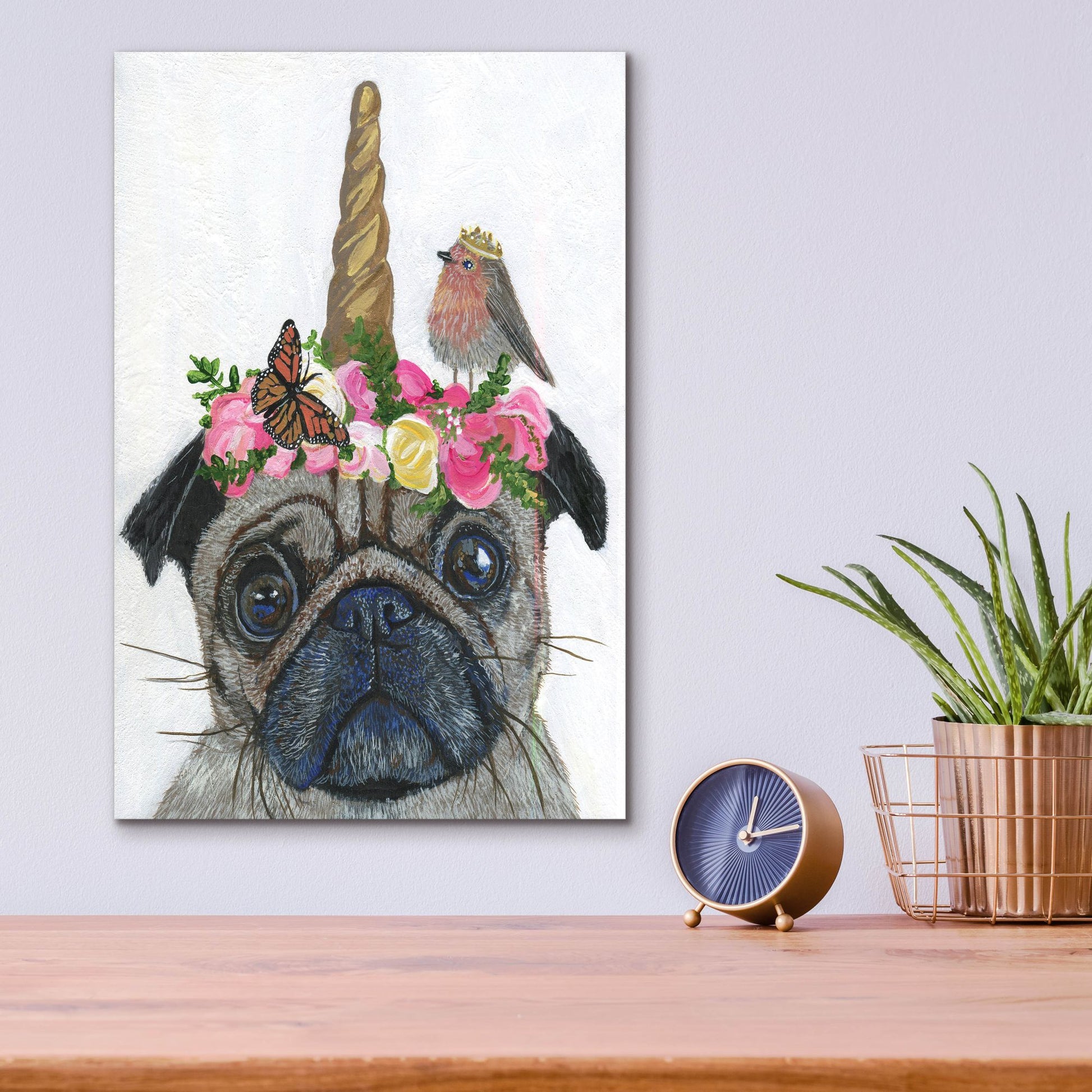 Epic Art ' Unicorn Pug' by Melissa Symons, Acrylic Glass Wall Art,12x16