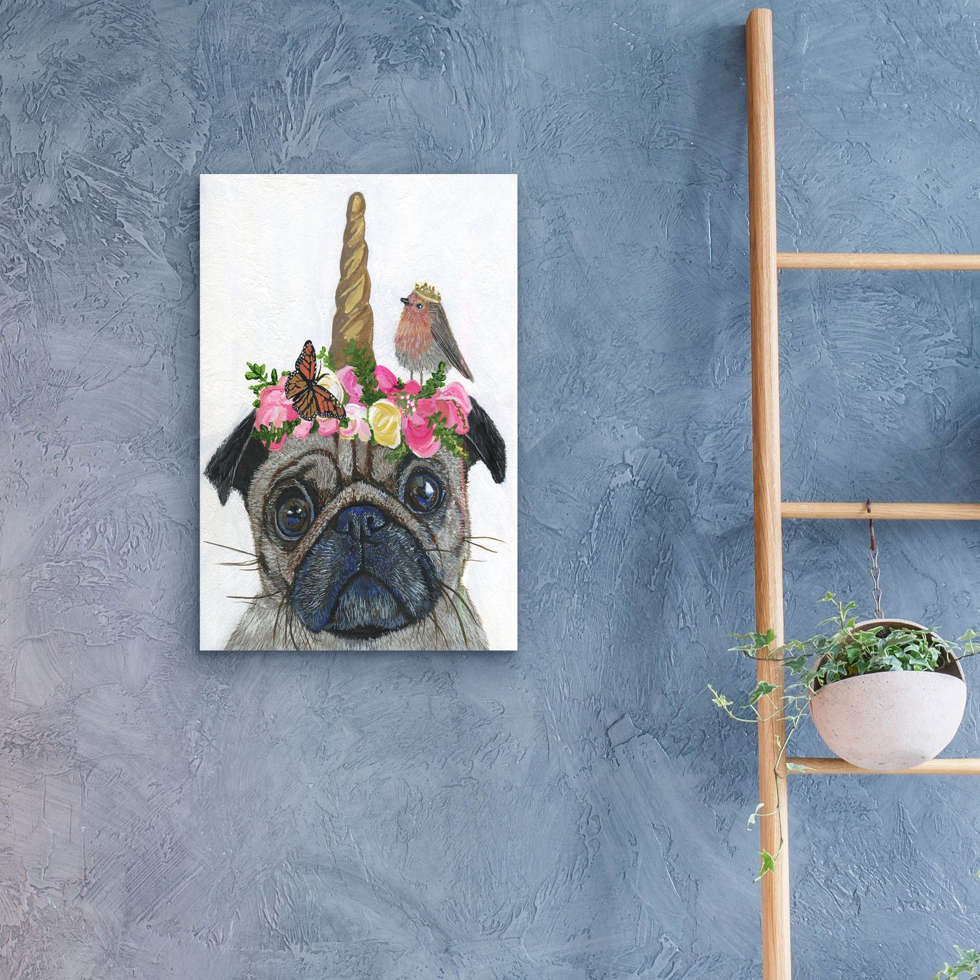 Epic Art ' Unicorn Pug' by Melissa Symons, Acrylic Glass Wall Art,16x24