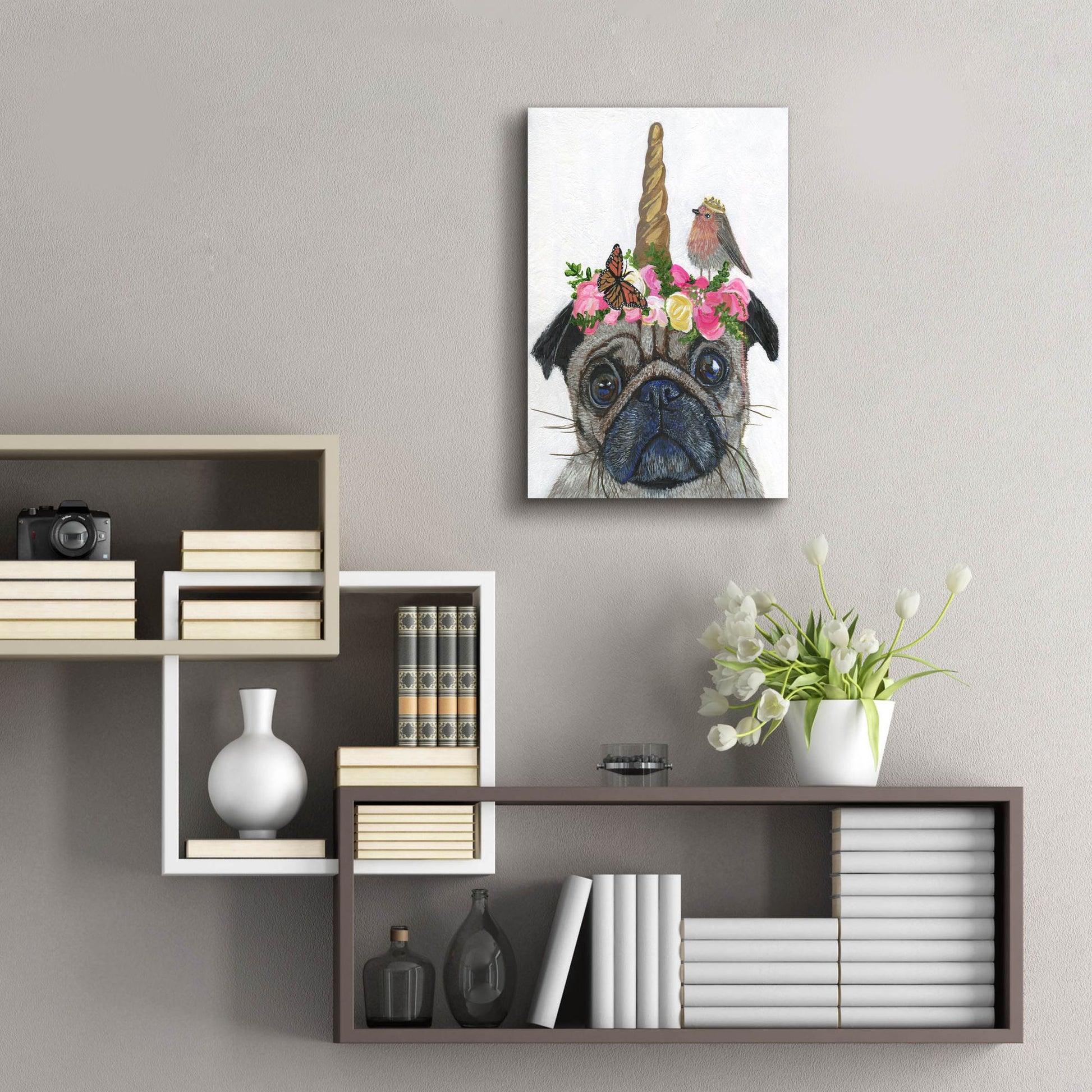 Epic Art ' Unicorn Pug' by Melissa Symons, Acrylic Glass Wall Art,16x24