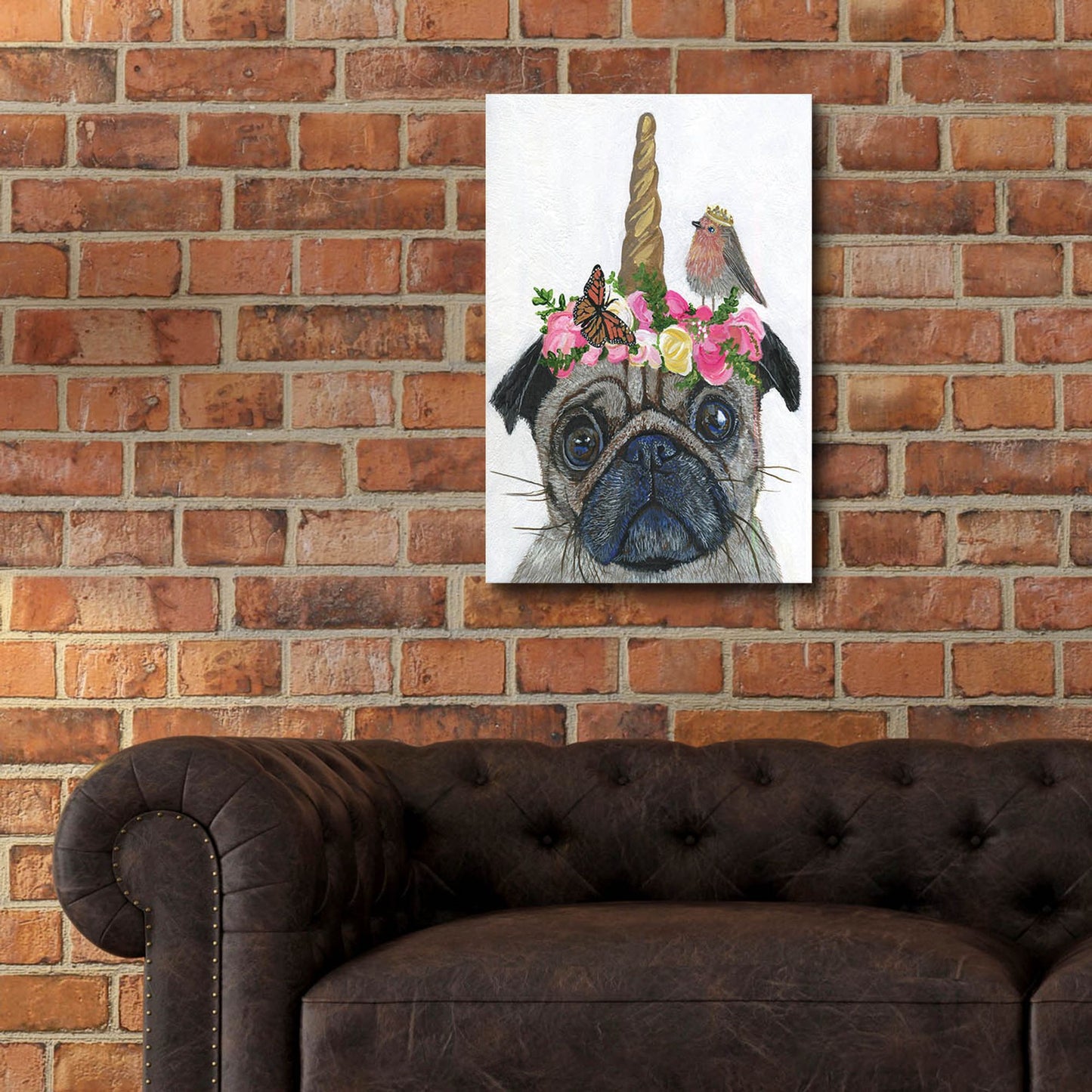 Epic Art ' Unicorn Pug' by Melissa Symons, Acrylic Glass Wall Art,16x24