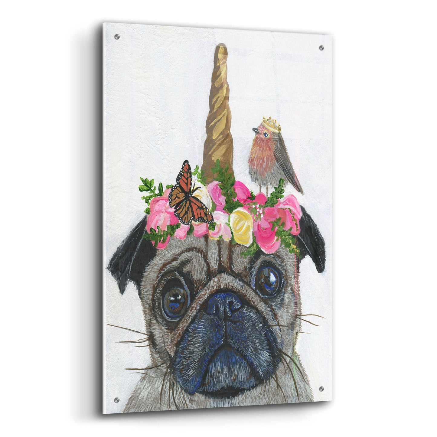 Epic Art ' Unicorn Pug' by Melissa Symons, Acrylic Glass Wall Art,24x36