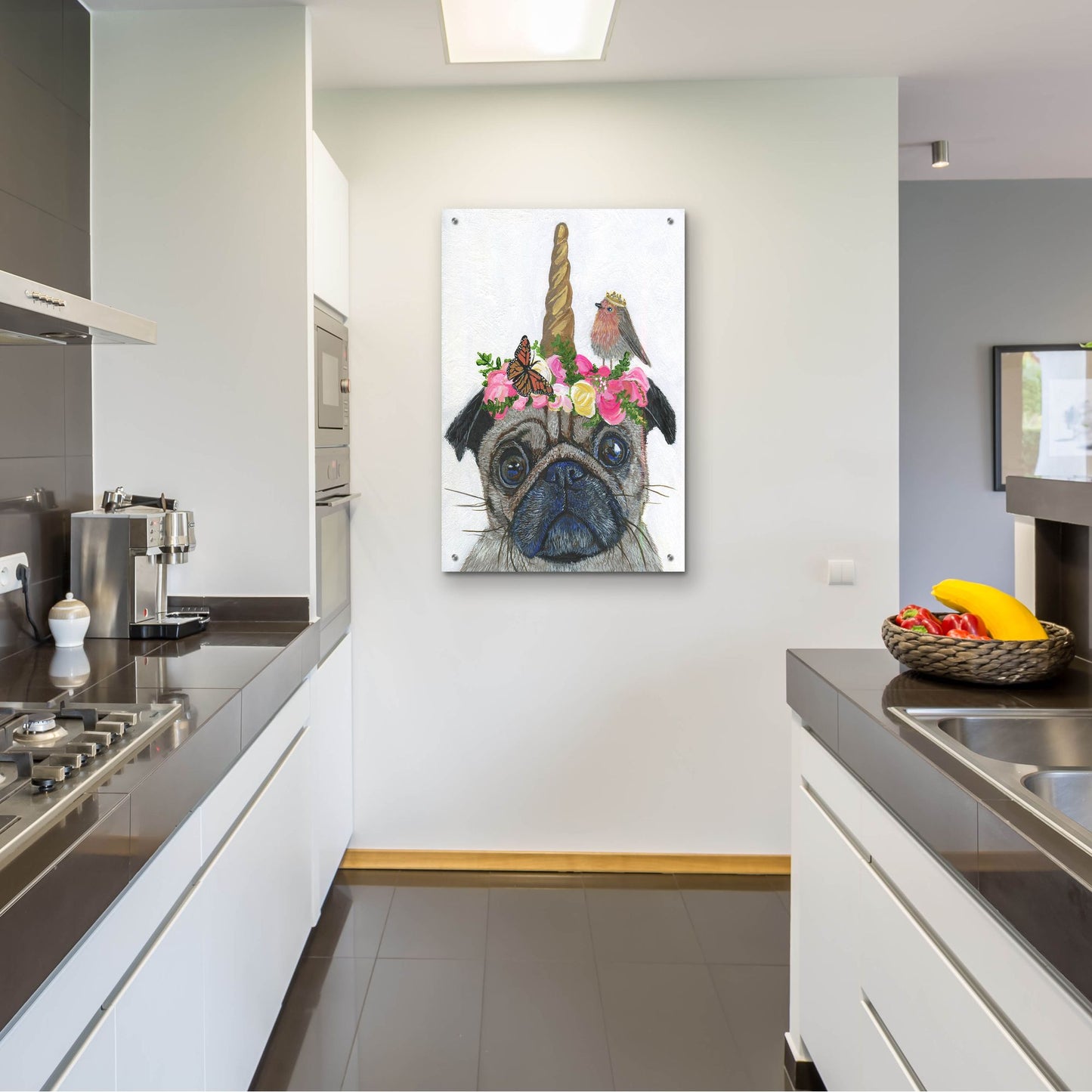 Epic Art ' Unicorn Pug' by Melissa Symons, Acrylic Glass Wall Art,24x36