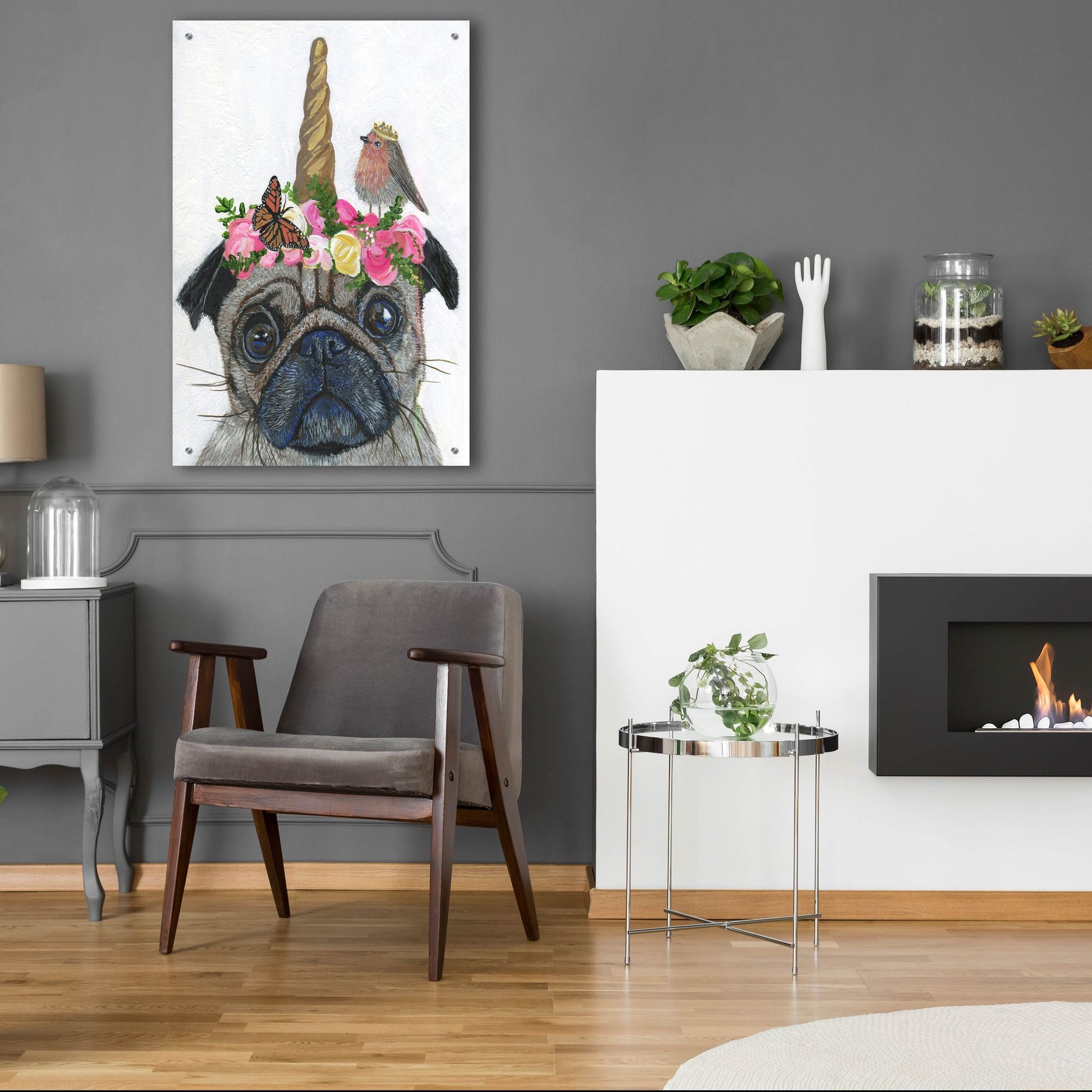 Epic Art ' Unicorn Pug' by Melissa Symons, Acrylic Glass Wall Art,24x36