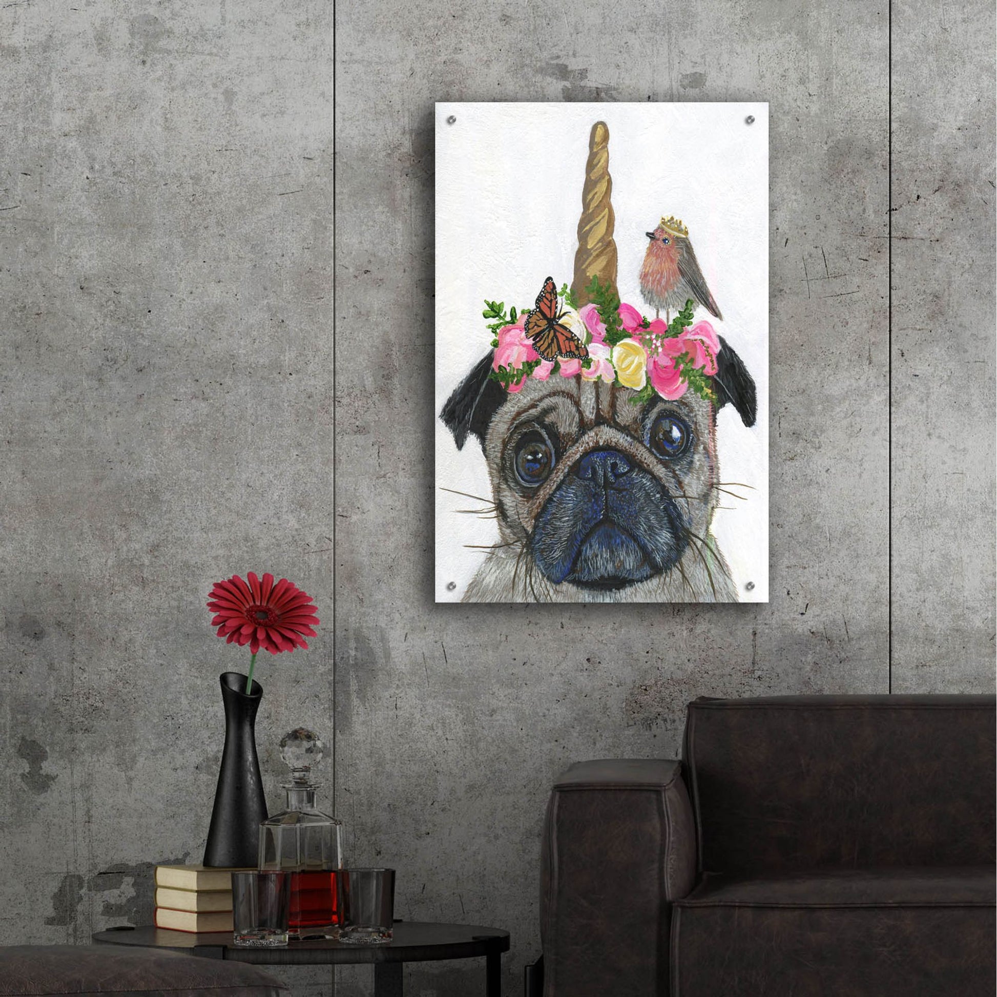 Epic Art ' Unicorn Pug' by Melissa Symons, Acrylic Glass Wall Art,24x36