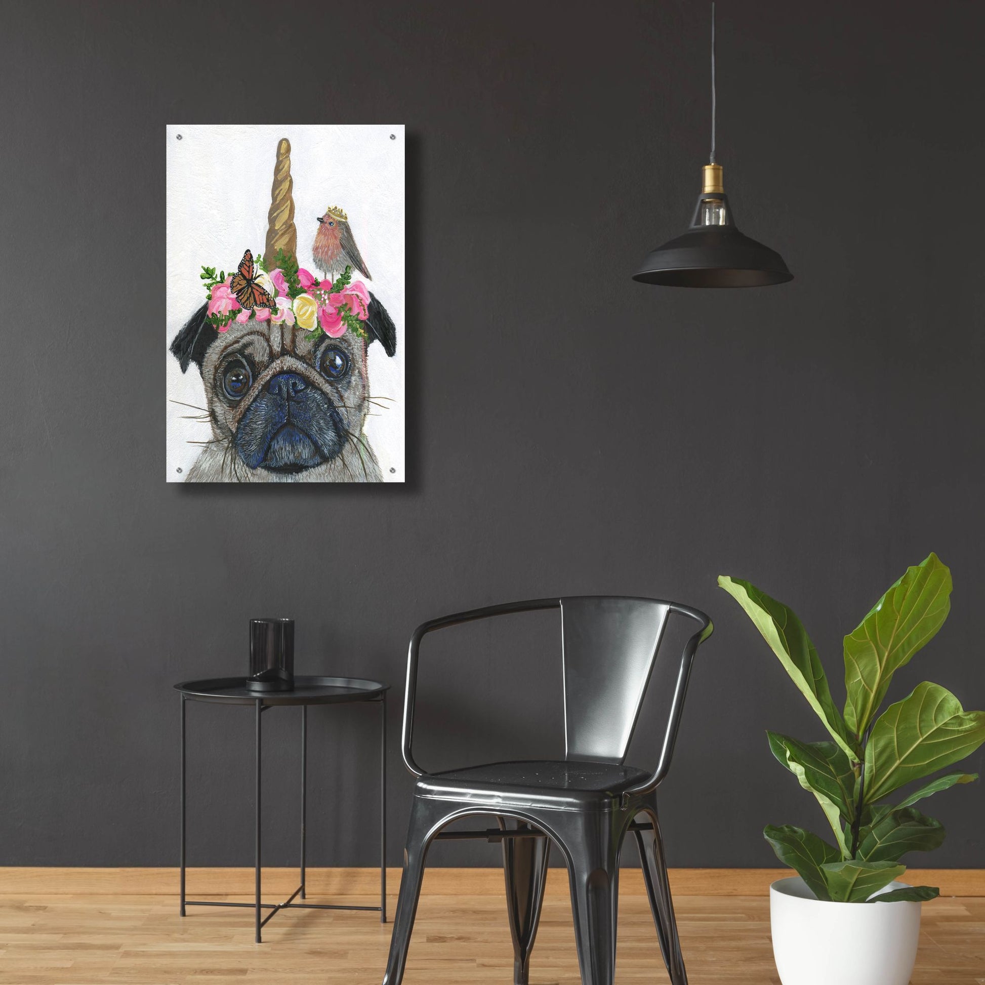 Epic Art ' Unicorn Pug' by Melissa Symons, Acrylic Glass Wall Art,24x36