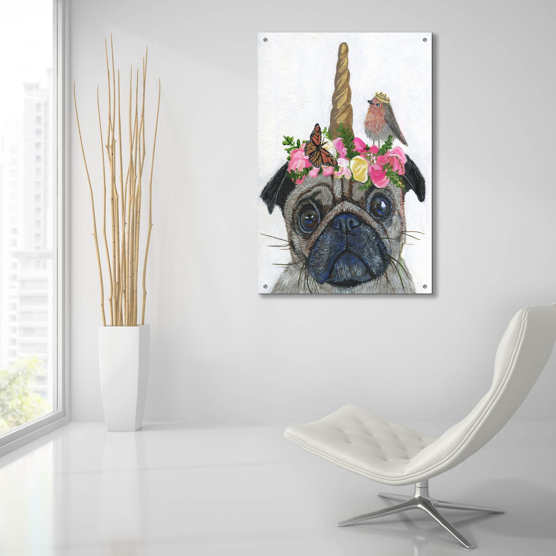 Epic Art ' Unicorn Pug' by Melissa Symons, Acrylic Glass Wall Art,24x36