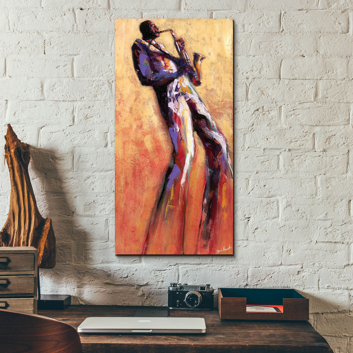 Epic Art ' Sax Solo' by Monica Stewart, Acrylic Glass Wall Art,12x24