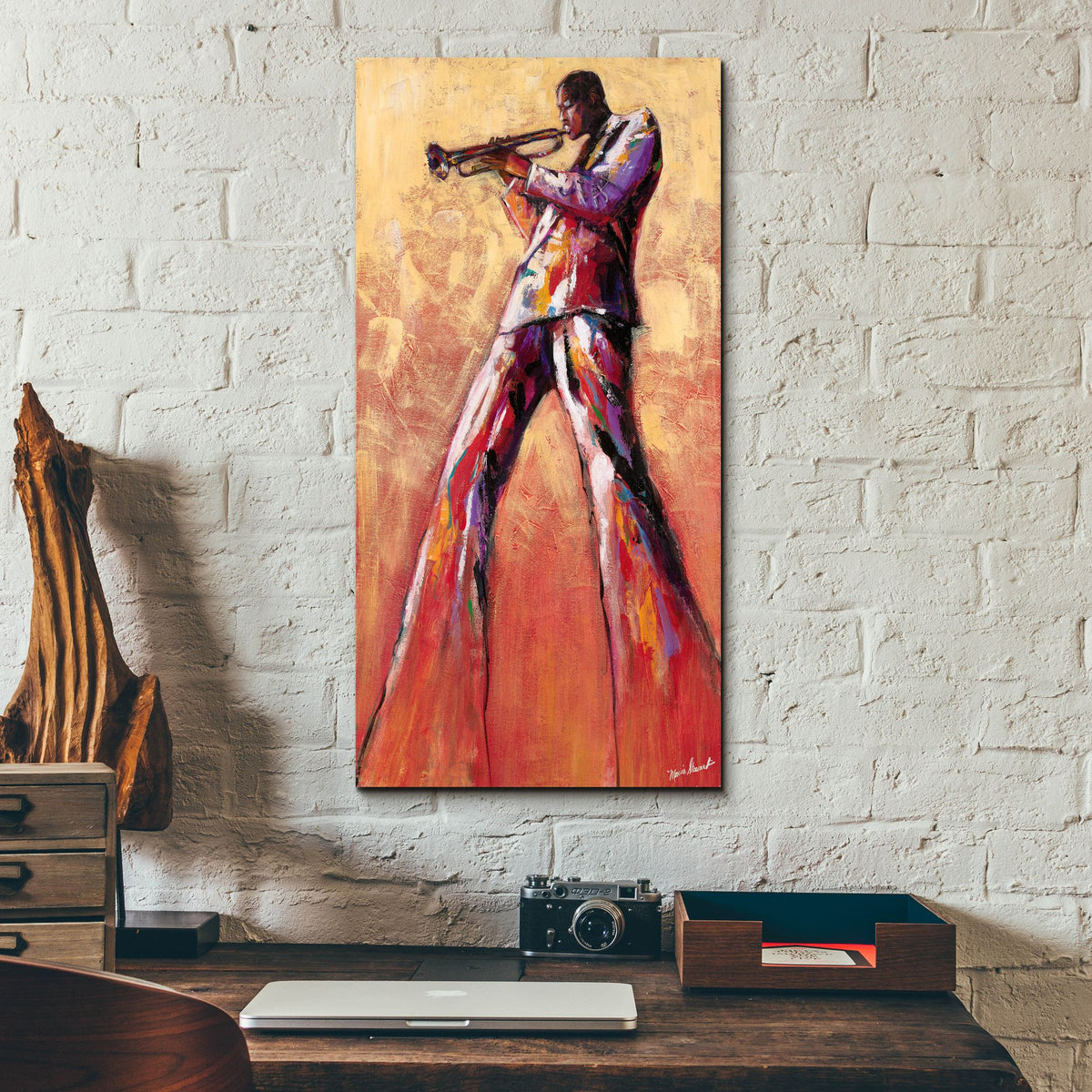 Epic Art ' Trumpet Solo' by Monica Stewart, Acrylic Glass Wall Art,12x24