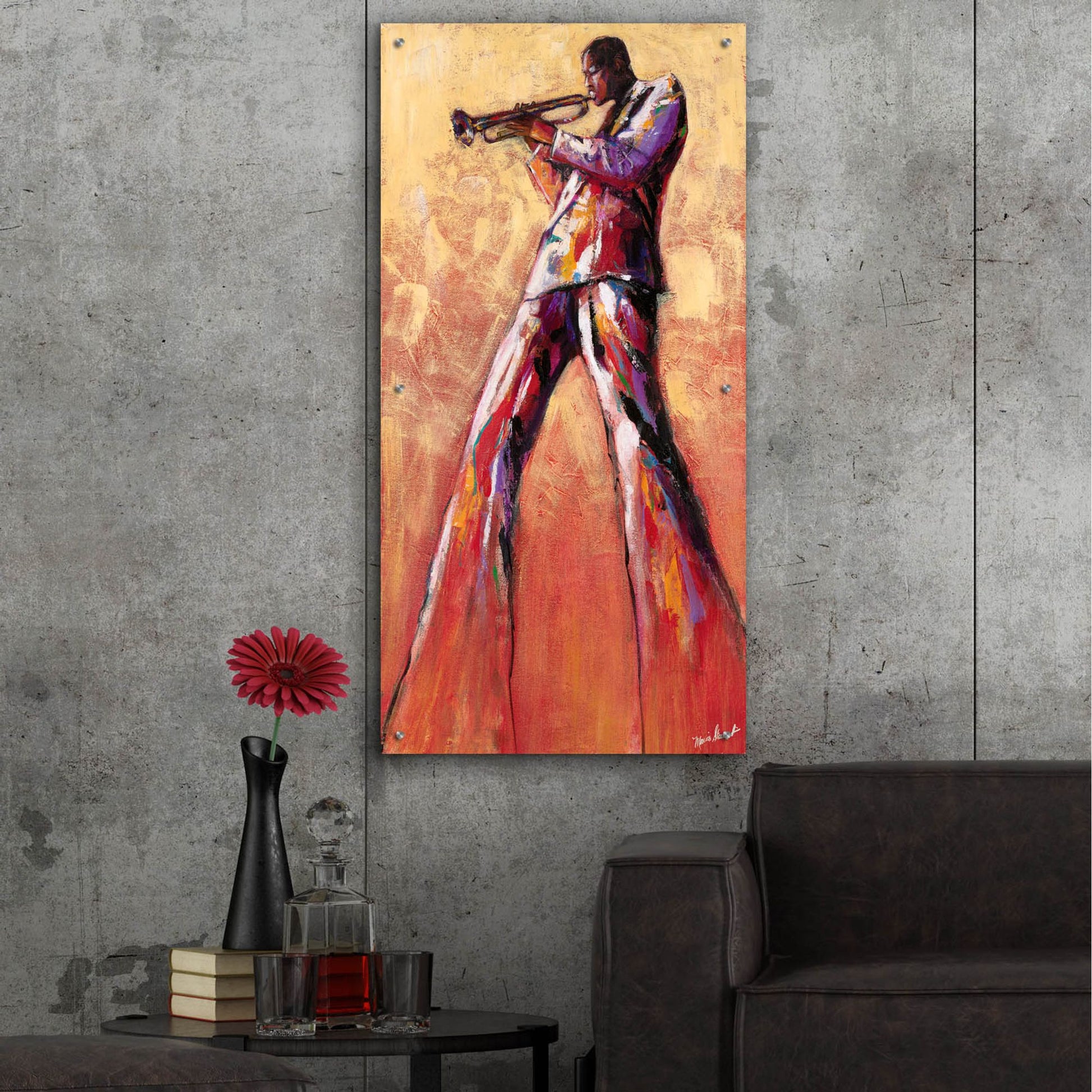 Epic Art ' Trumpet Solo' by Monica Stewart, Acrylic Glass Wall Art,24x48