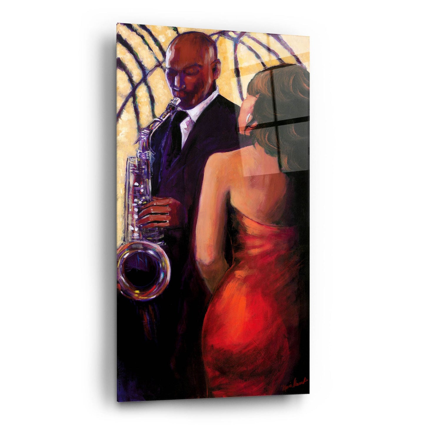 Epic Art ' Sax Seduction' by Monica Stewart, Acrylic Glass Wall Art,12x24