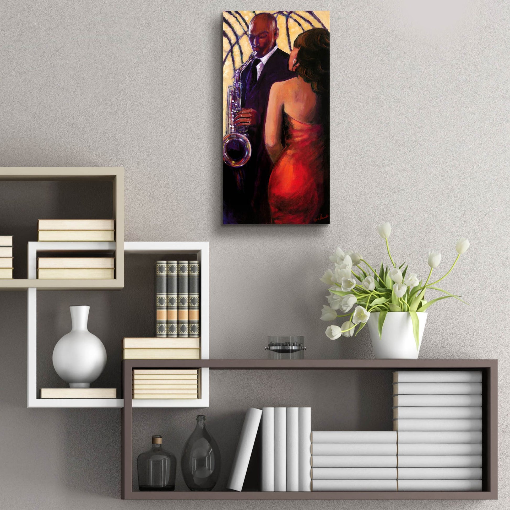 Epic Art ' Sax Seduction' by Monica Stewart, Acrylic Glass Wall Art,12x24