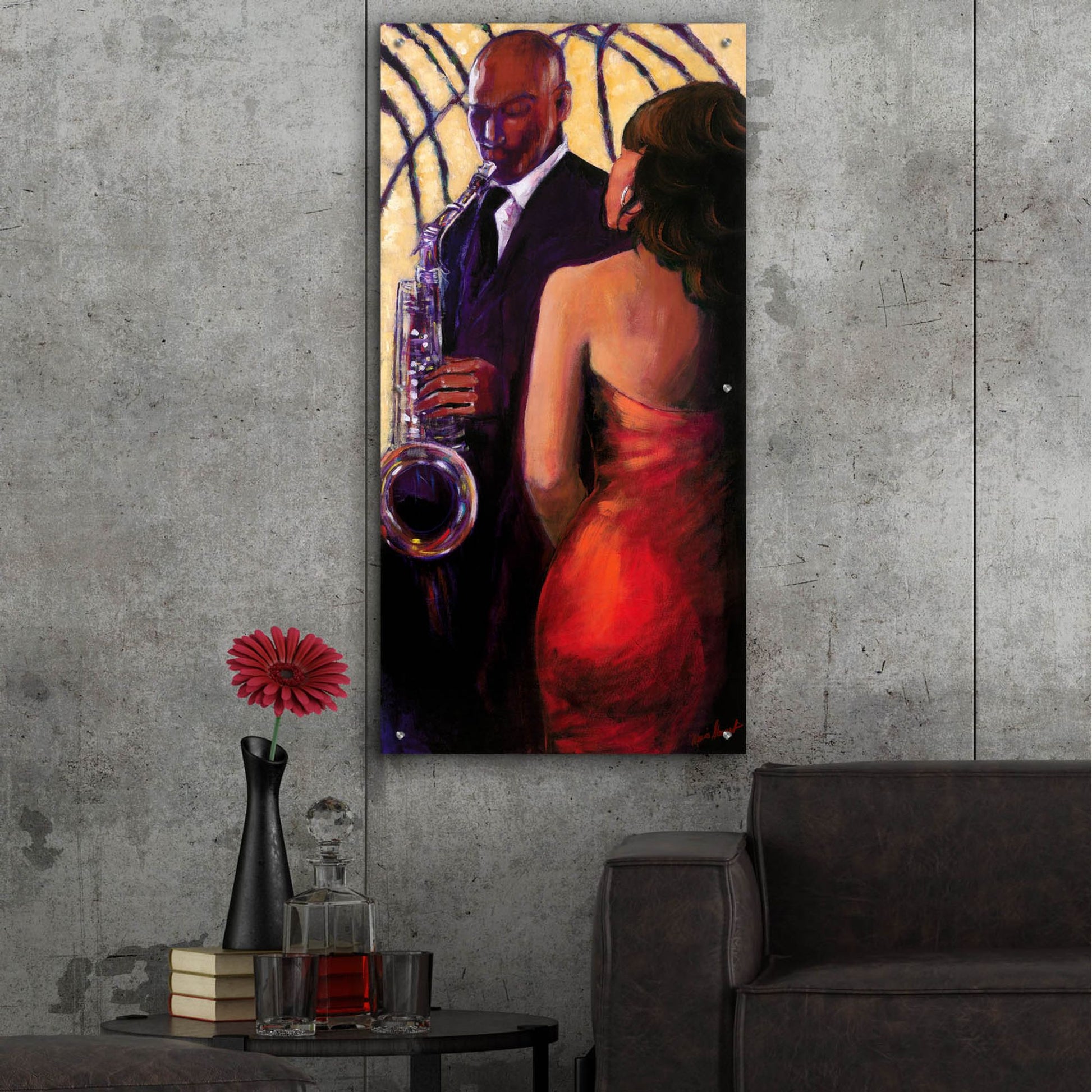 Epic Art ' Sax Seduction' by Monica Stewart, Acrylic Glass Wall Art,24x48