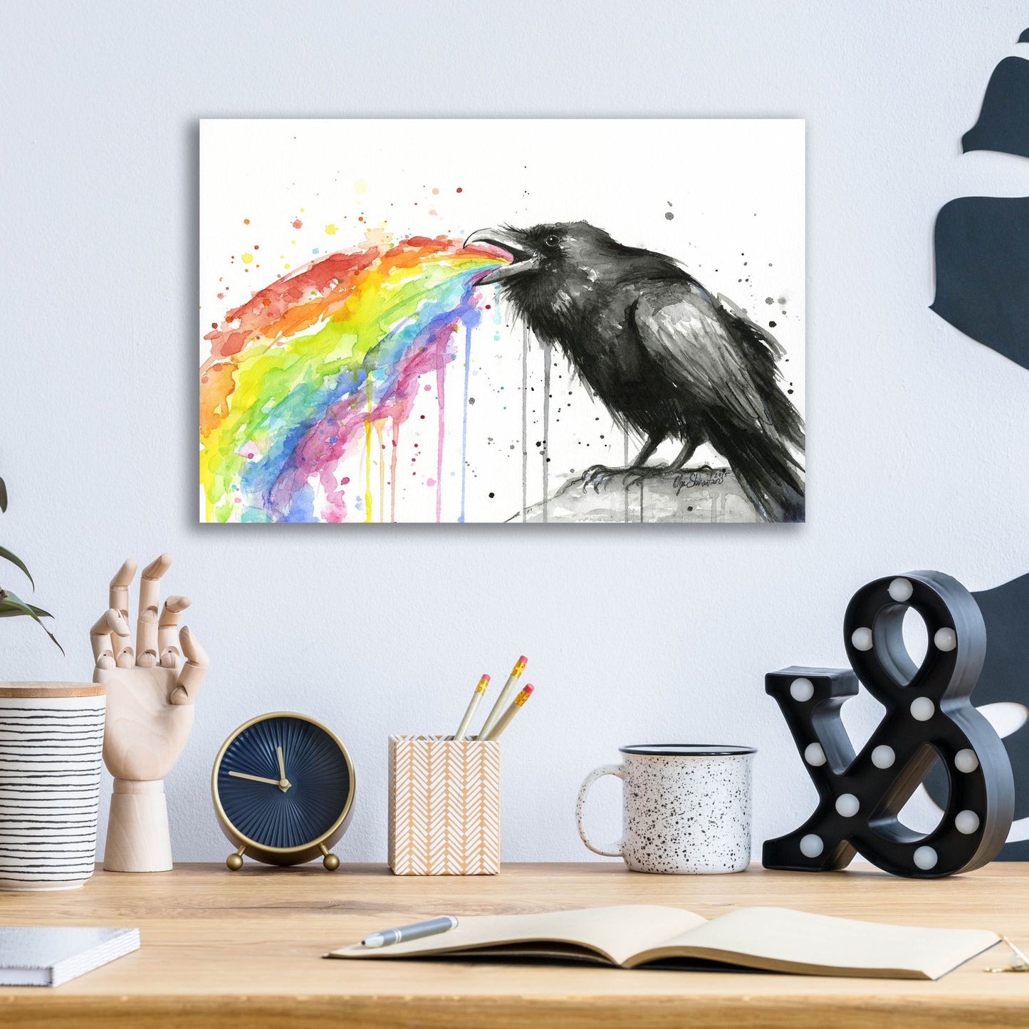 Epic Art ' Raven Tastes the Rainbow' by Olga Shvartsur, Acrylic Glass Wall Art,16x12