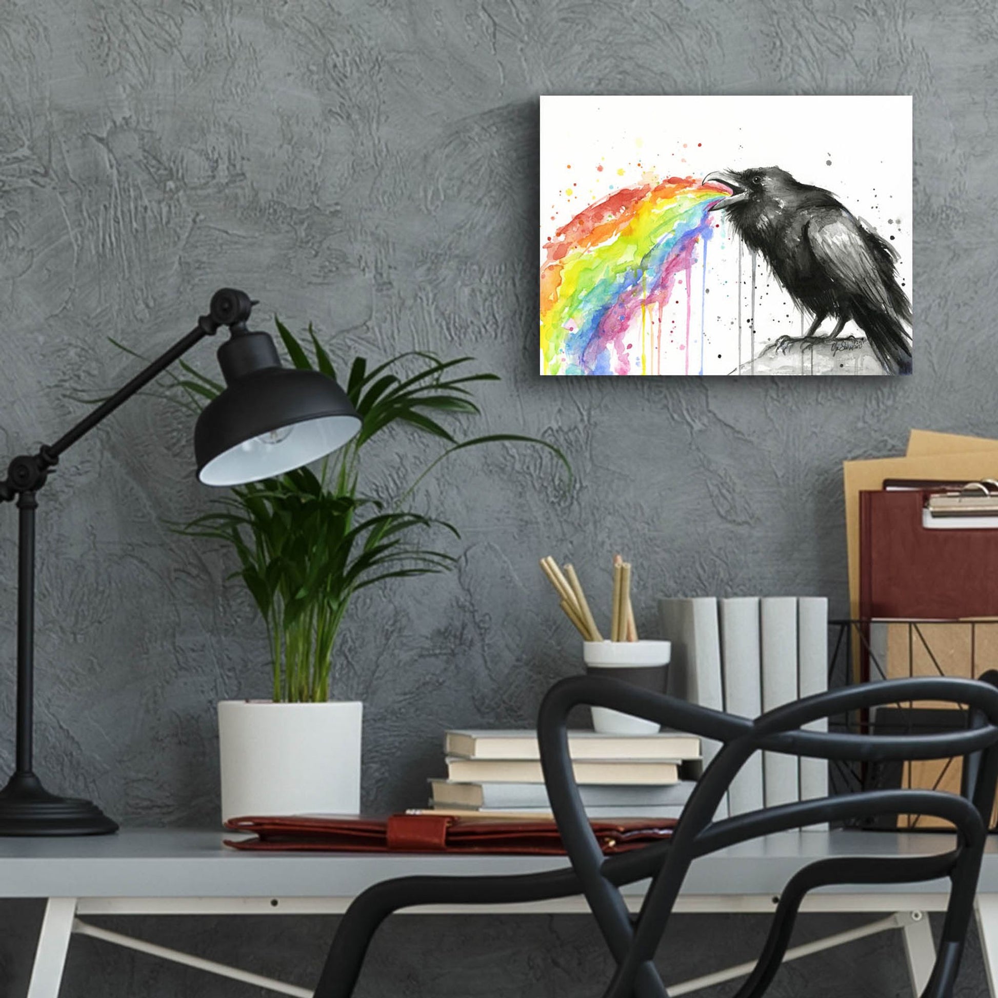 Epic Art ' Raven Tastes the Rainbow' by Olga Shvartsur, Acrylic Glass Wall Art,16x12