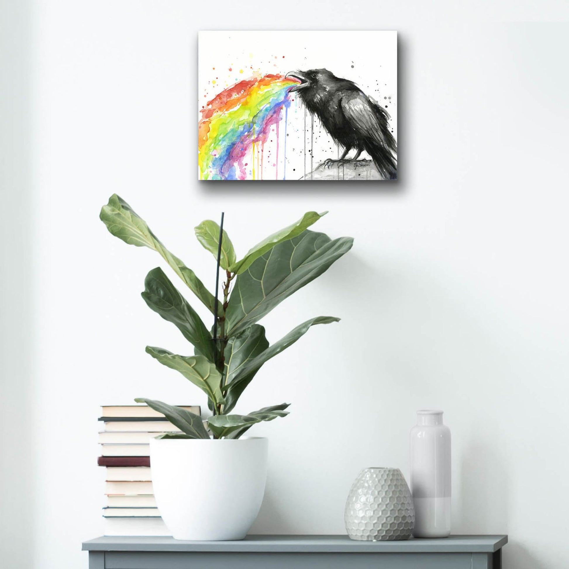 Epic Art ' Raven Tastes the Rainbow' by Olga Shvartsur, Acrylic Glass Wall Art,16x12