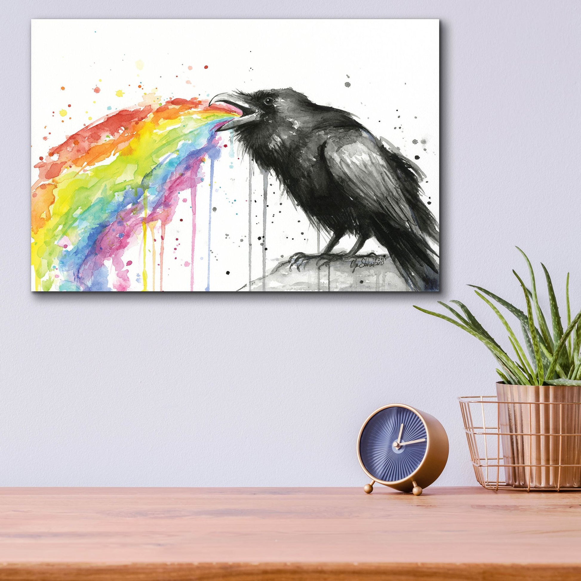 Epic Art ' Raven Tastes the Rainbow' by Olga Shvartsur, Acrylic Glass Wall Art,16x12