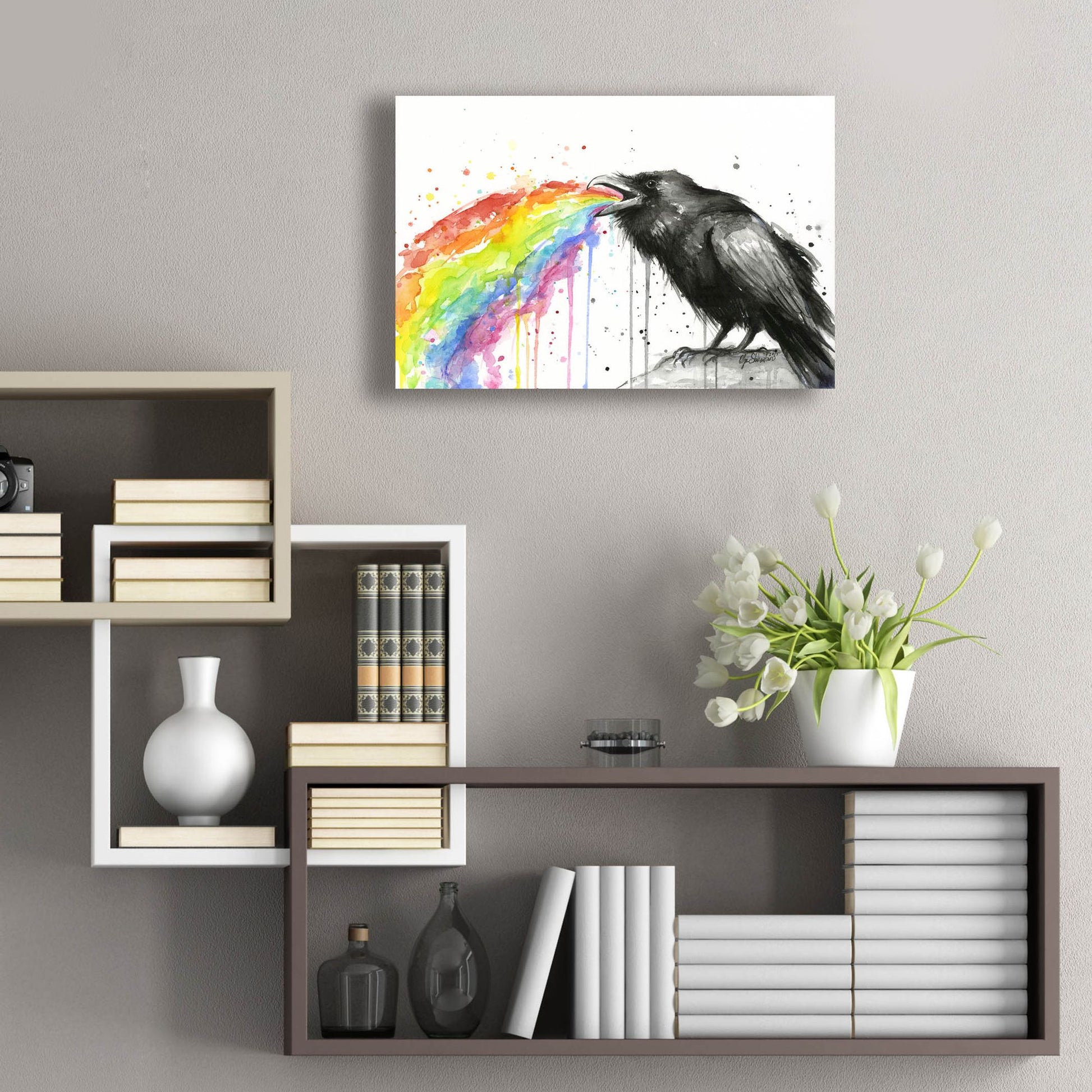 Epic Art ' Raven Tastes the Rainbow' by Olga Shvartsur, Acrylic Glass Wall Art,24x16