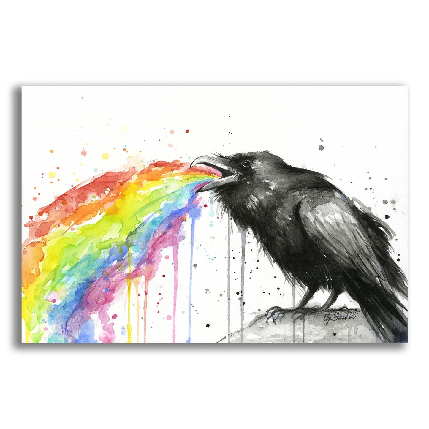 Epic Art ' Raven Tastes the Rainbow' by Olga Shvartsur, Acrylic Glass Wall Art,24x16