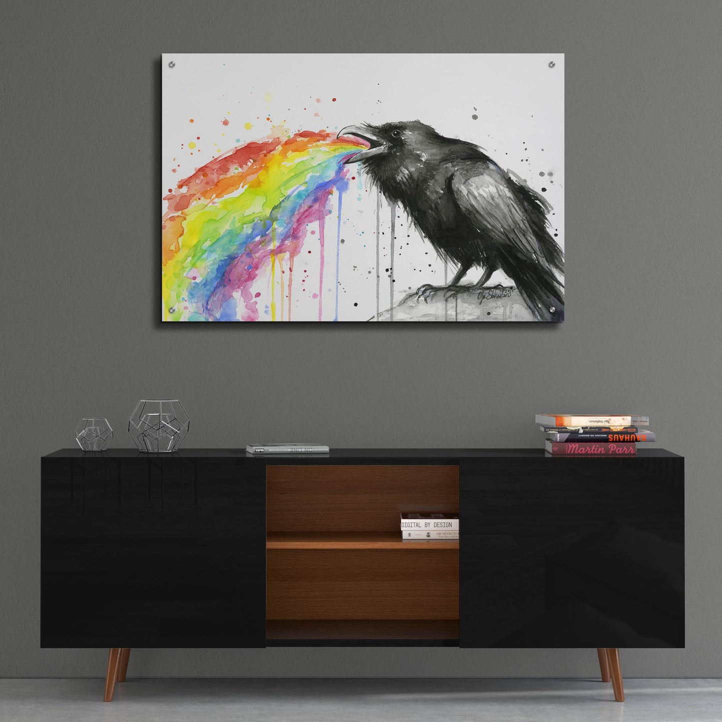 Epic Art ' Raven Tastes the Rainbow' by Olga Shvartsur, Acrylic Glass Wall Art,36x24