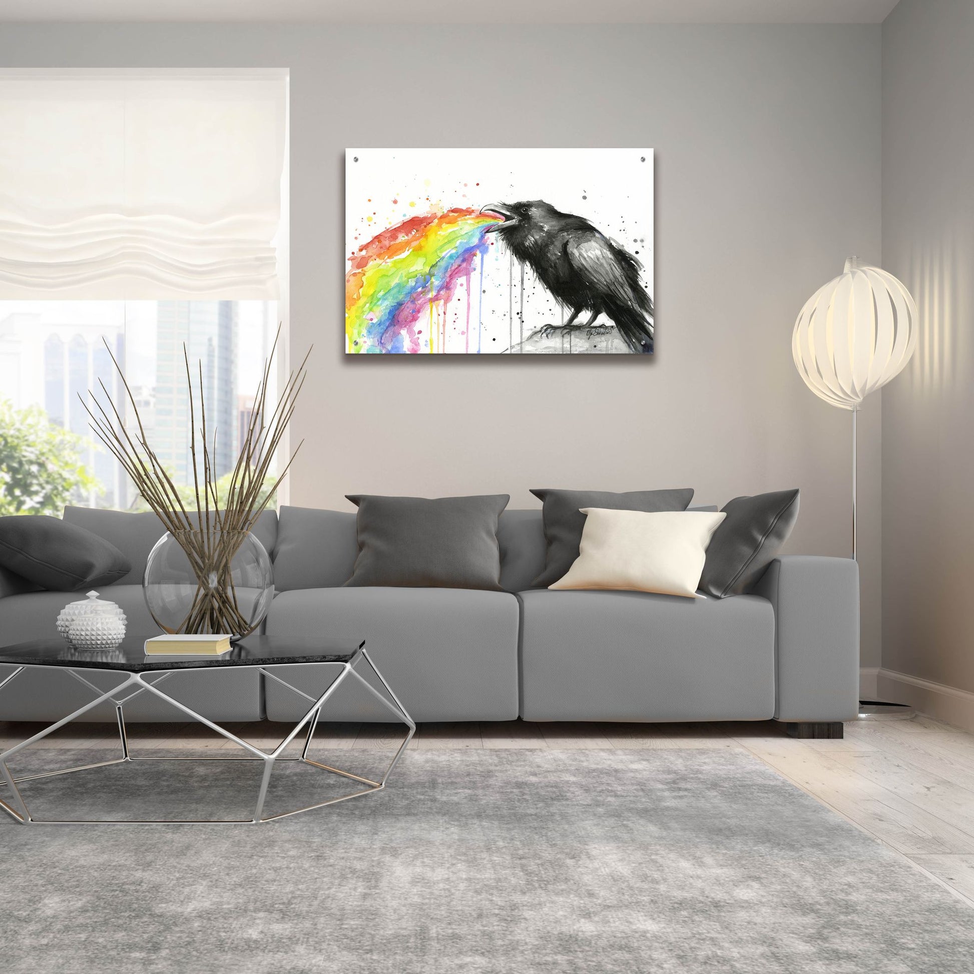 Epic Art ' Raven Tastes the Rainbow' by Olga Shvartsur, Acrylic Glass Wall Art,36x24