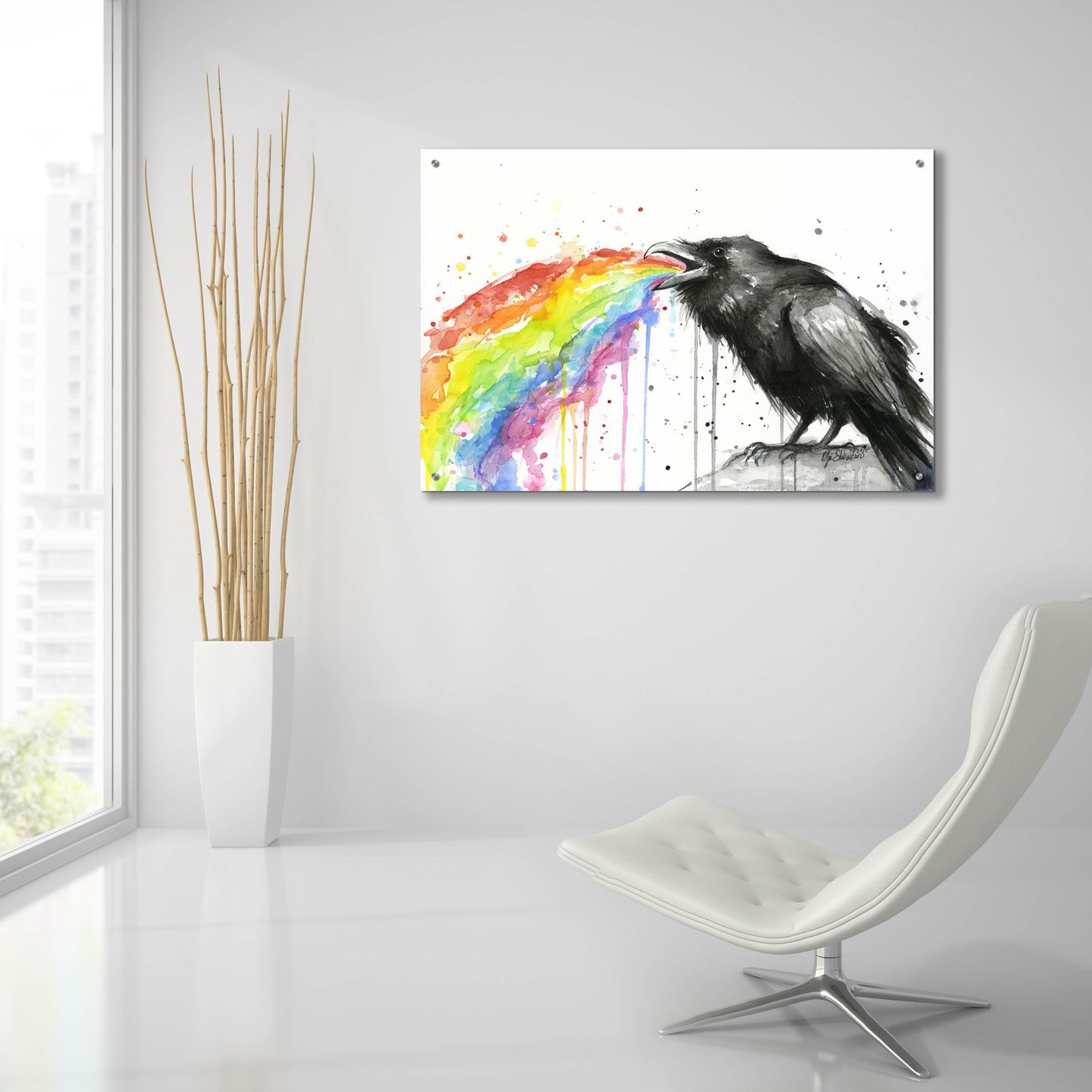 Epic Art ' Raven Tastes the Rainbow' by Olga Shvartsur, Acrylic Glass Wall Art,36x24