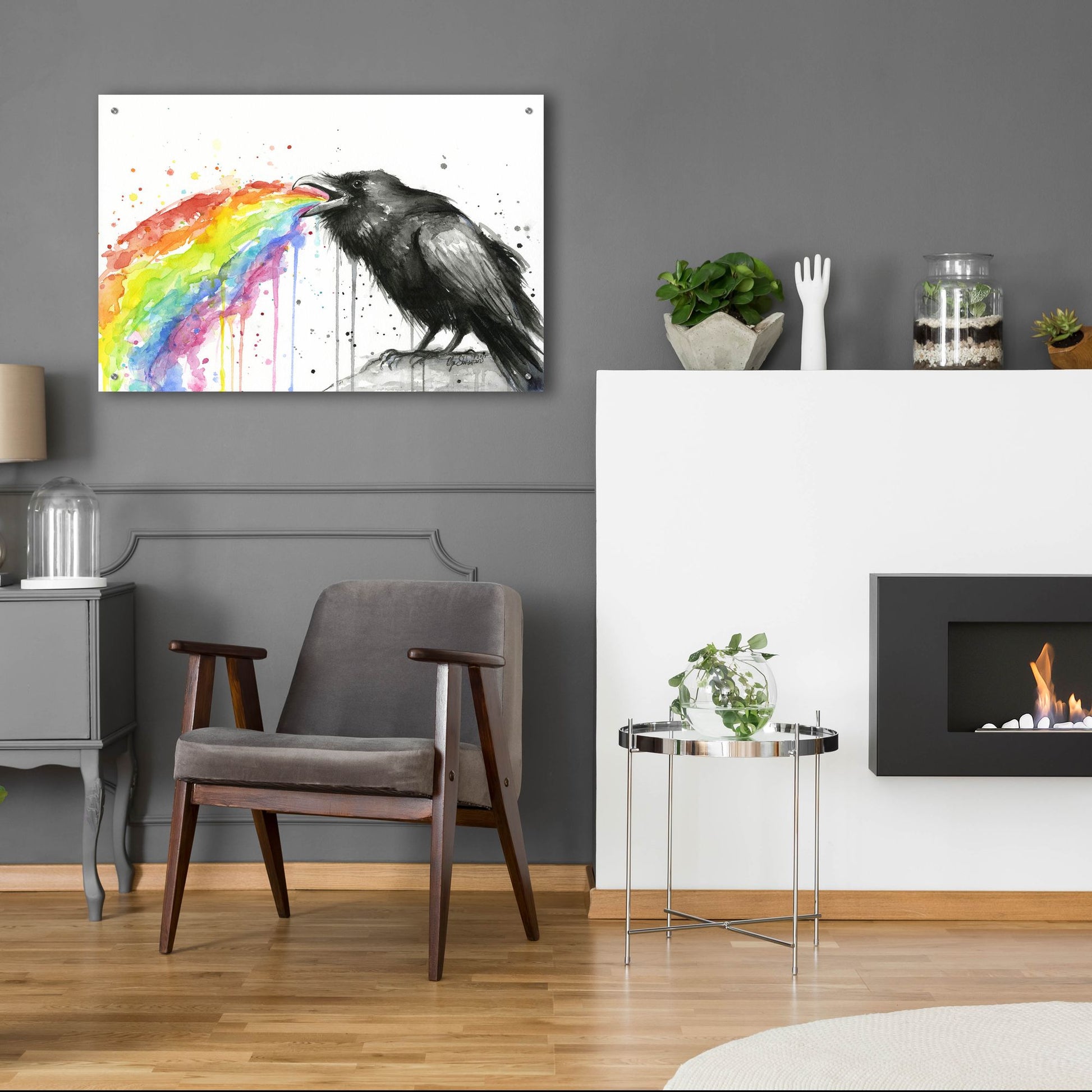 Epic Art ' Raven Tastes the Rainbow' by Olga Shvartsur, Acrylic Glass Wall Art,36x24