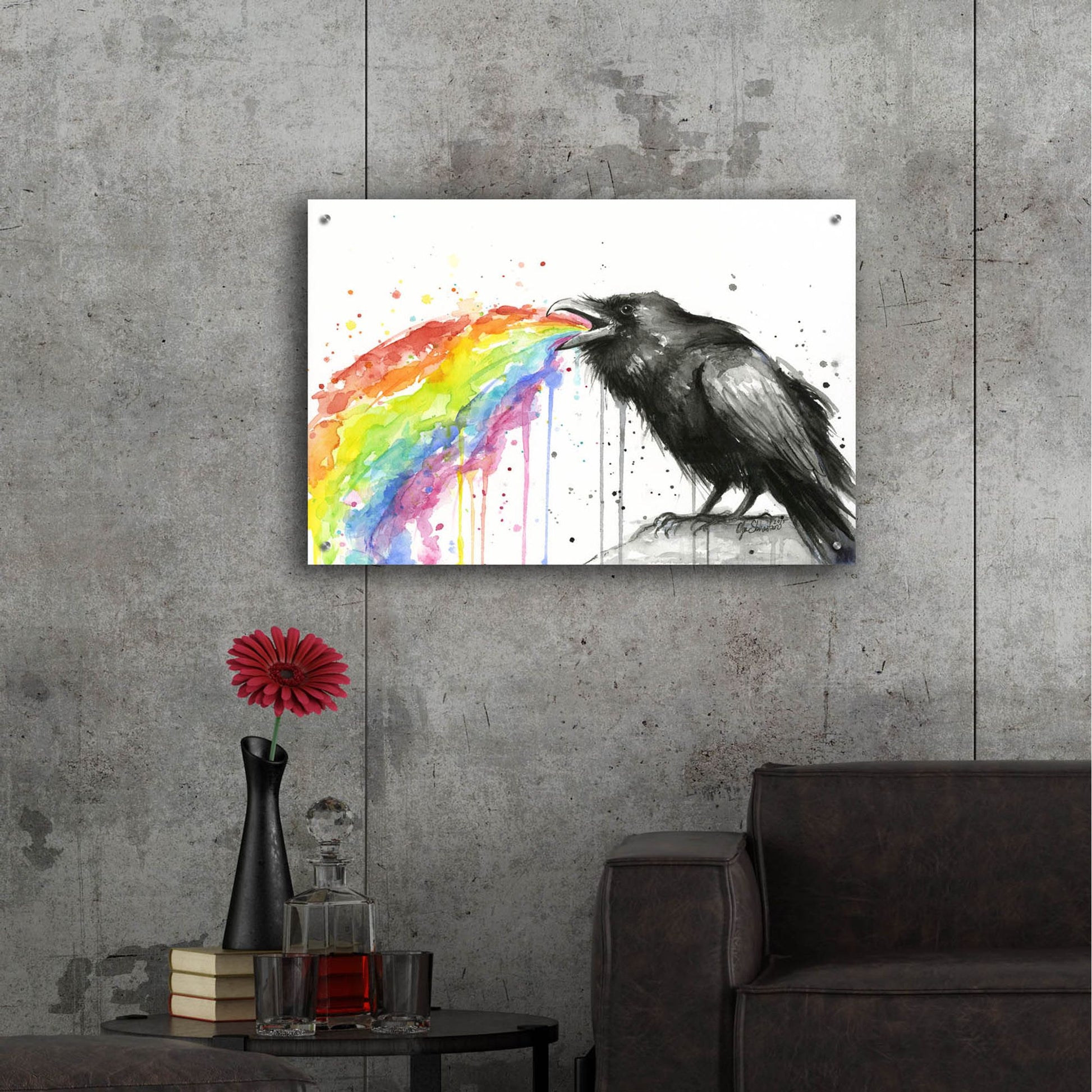 Epic Art ' Raven Tastes the Rainbow' by Olga Shvartsur, Acrylic Glass Wall Art,36x24