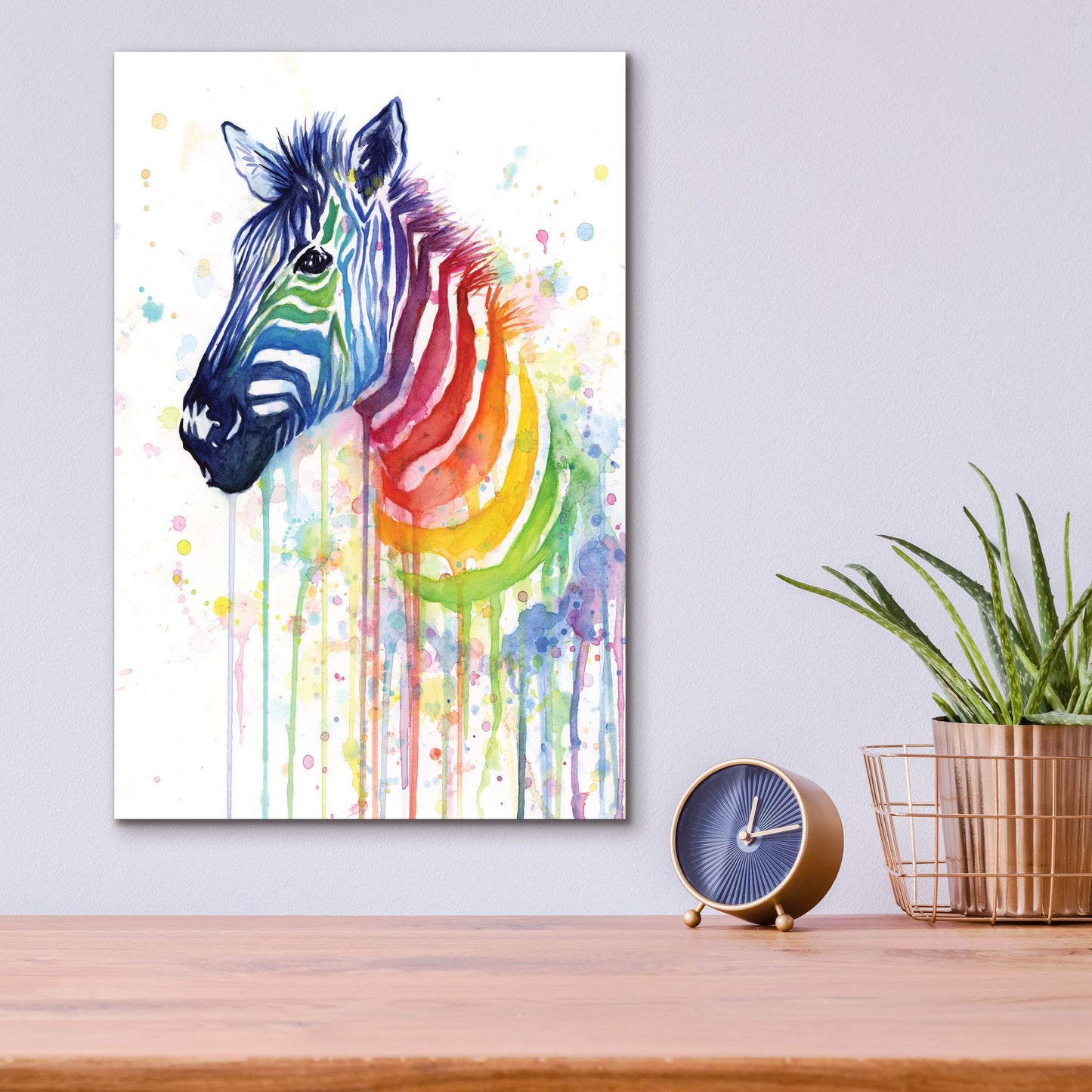 Epic Art ' Rainbow Zebra' by Olga Shvartsur, Acrylic Glass Wall Art,12x16