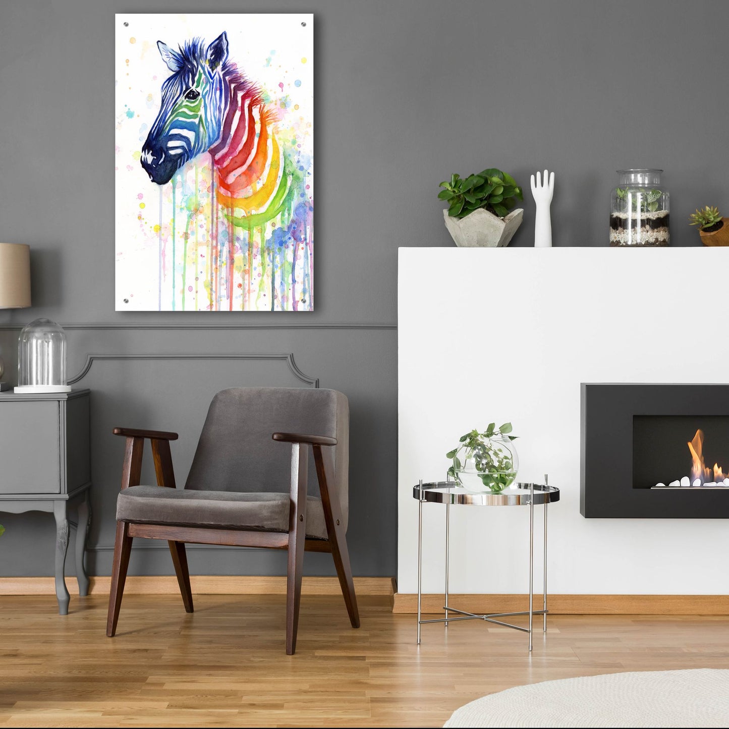 Epic Art ' Rainbow Zebra' by Olga Shvartsur, Acrylic Glass Wall Art,24x36