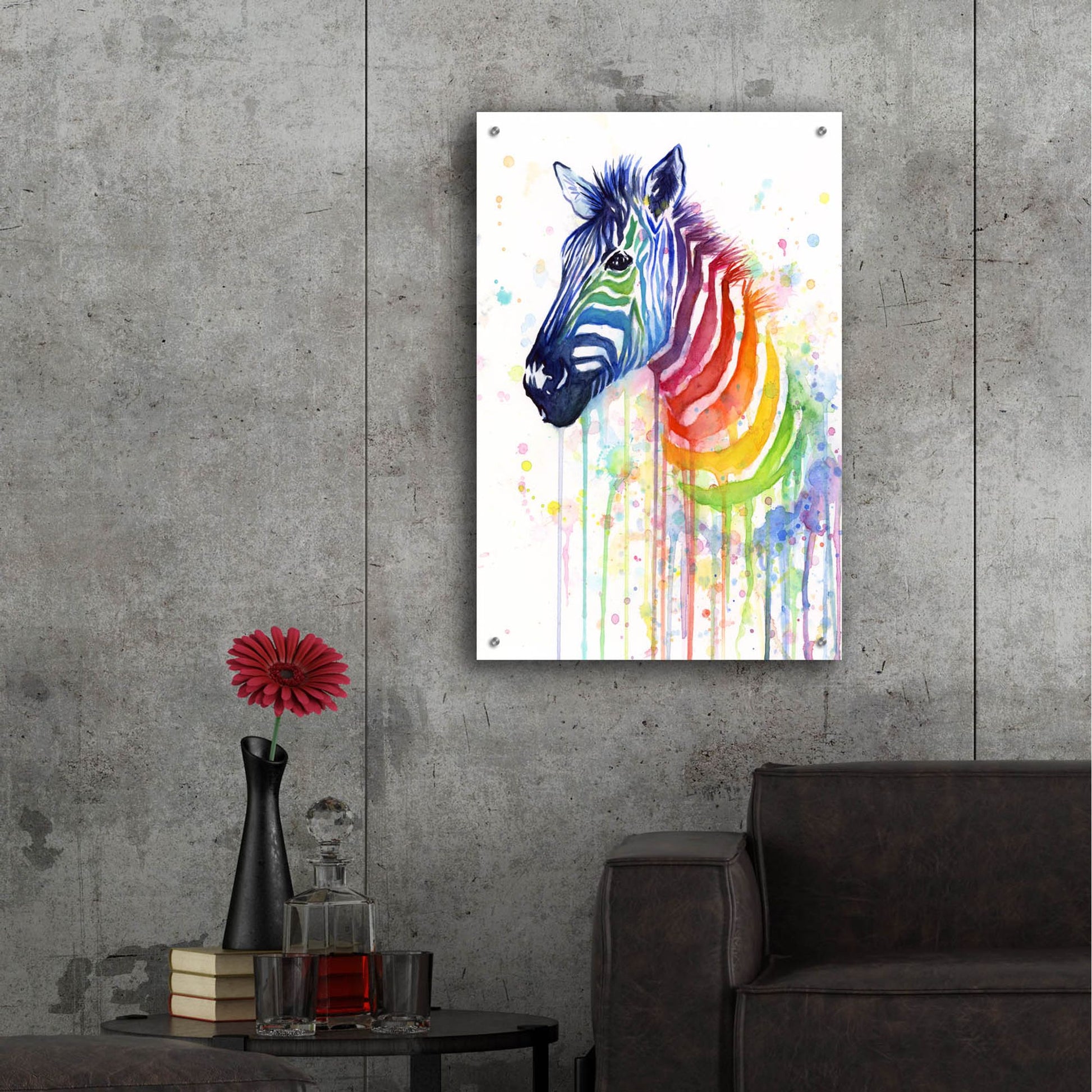 Epic Art ' Rainbow Zebra' by Olga Shvartsur, Acrylic Glass Wall Art,24x36