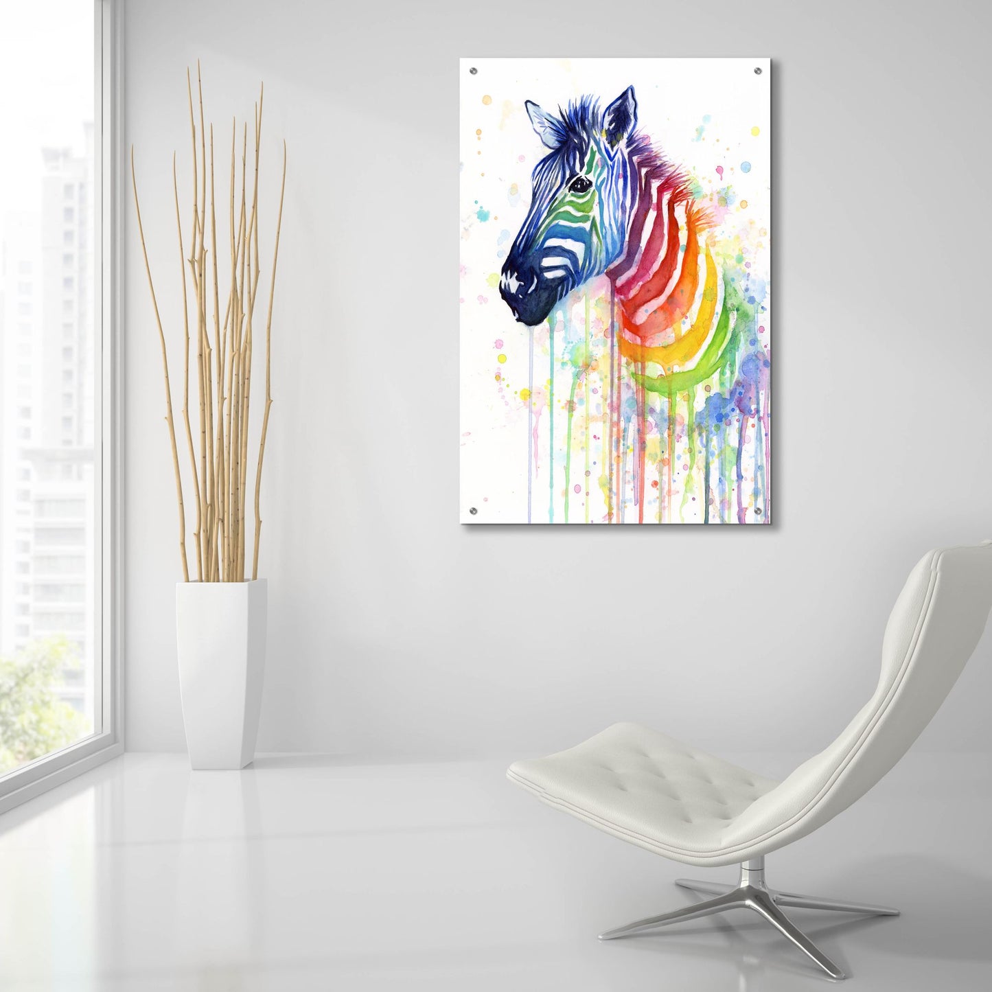 Epic Art ' Rainbow Zebra' by Olga Shvartsur, Acrylic Glass Wall Art,24x36