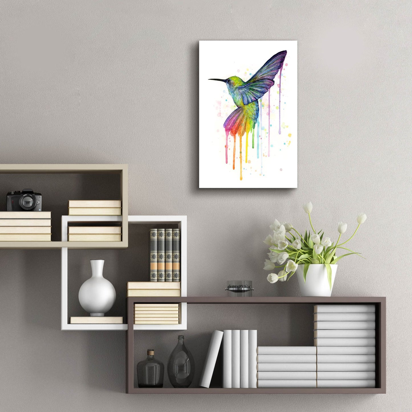 Epic Art ' Rainbow Hummingbird' by Olga Shvartsur, Acrylic Glass Wall Art,16x24