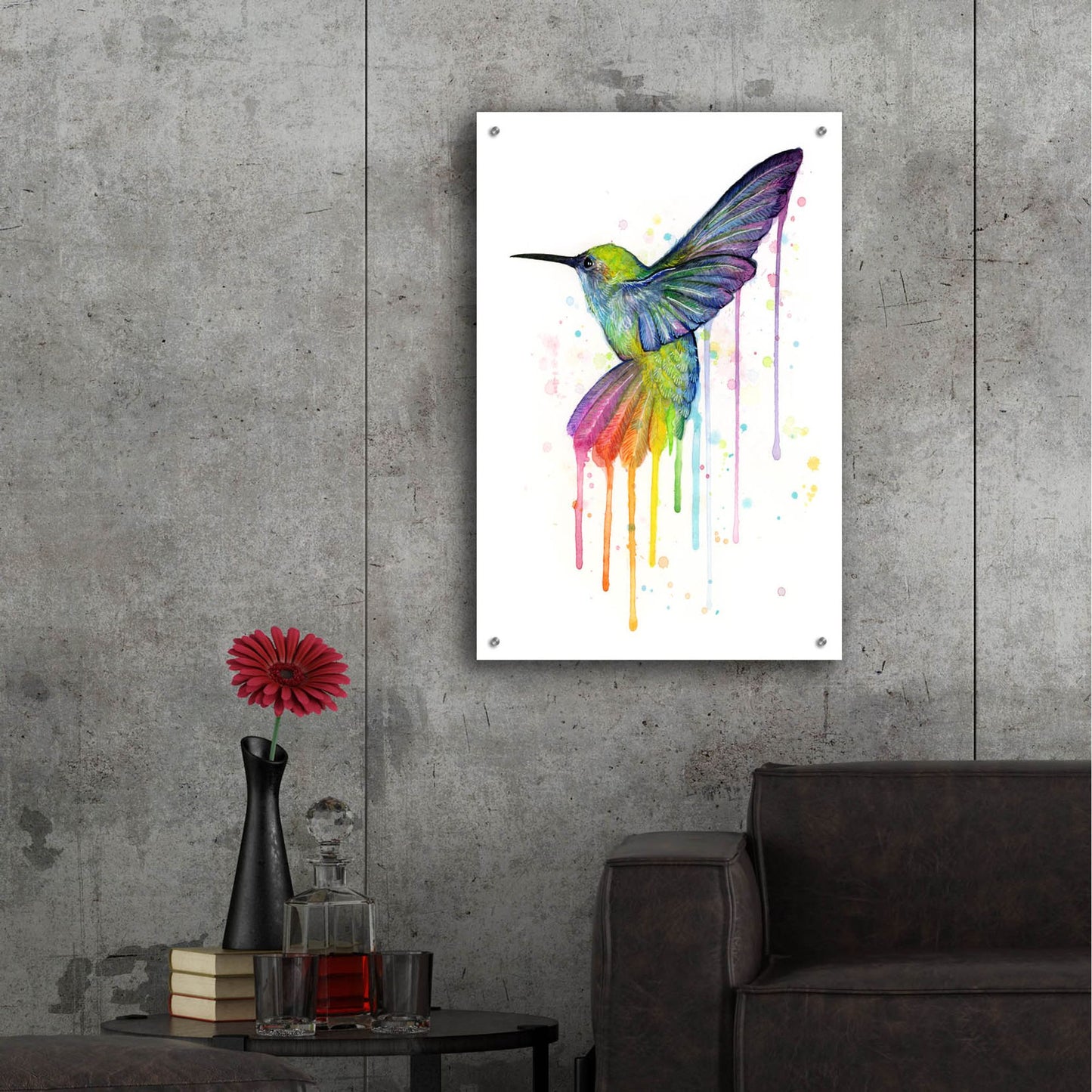 Epic Art ' Rainbow Hummingbird' by Olga Shvartsur, Acrylic Glass Wall Art,24x36