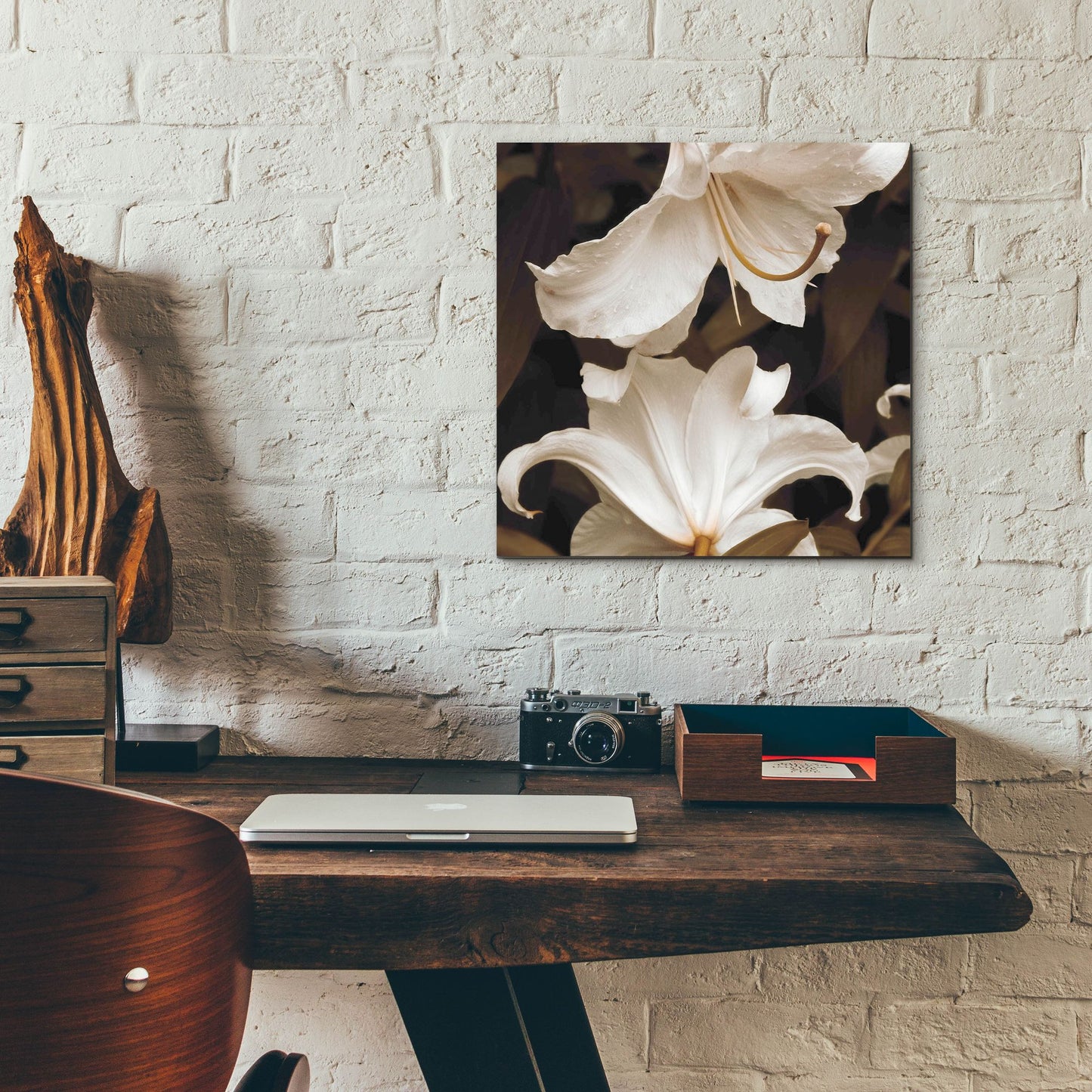 Epic Art ' White Lilies' by Rebecca Swanson, Acrylic Glass Wall Art,12x12