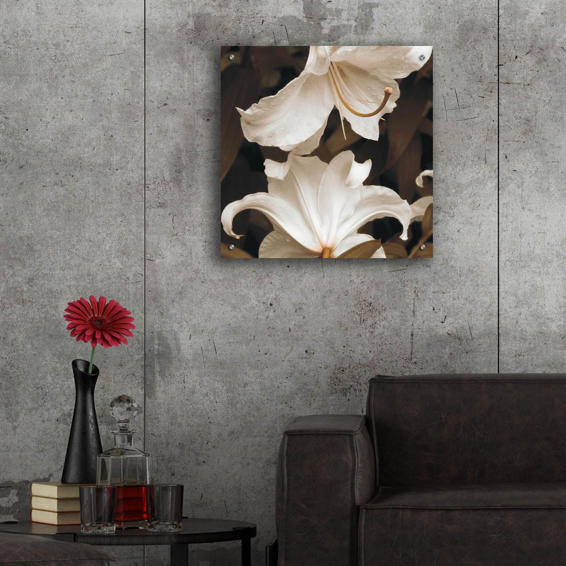 Epic Art ' White Lilies' by Rebecca Swanson, Acrylic Glass Wall Art,24x24