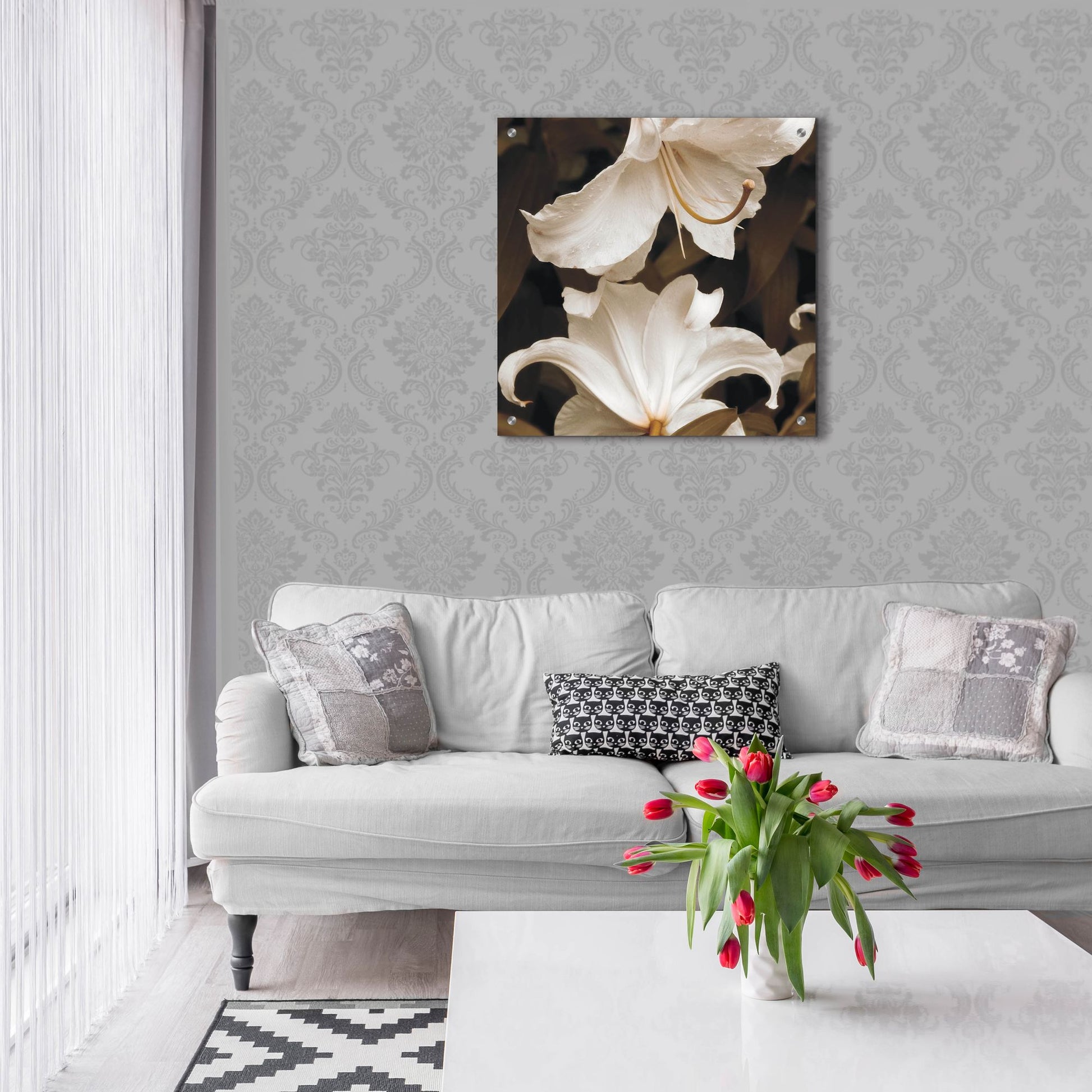 Epic Art ' White Lilies' by Rebecca Swanson, Acrylic Glass Wall Art,24x24