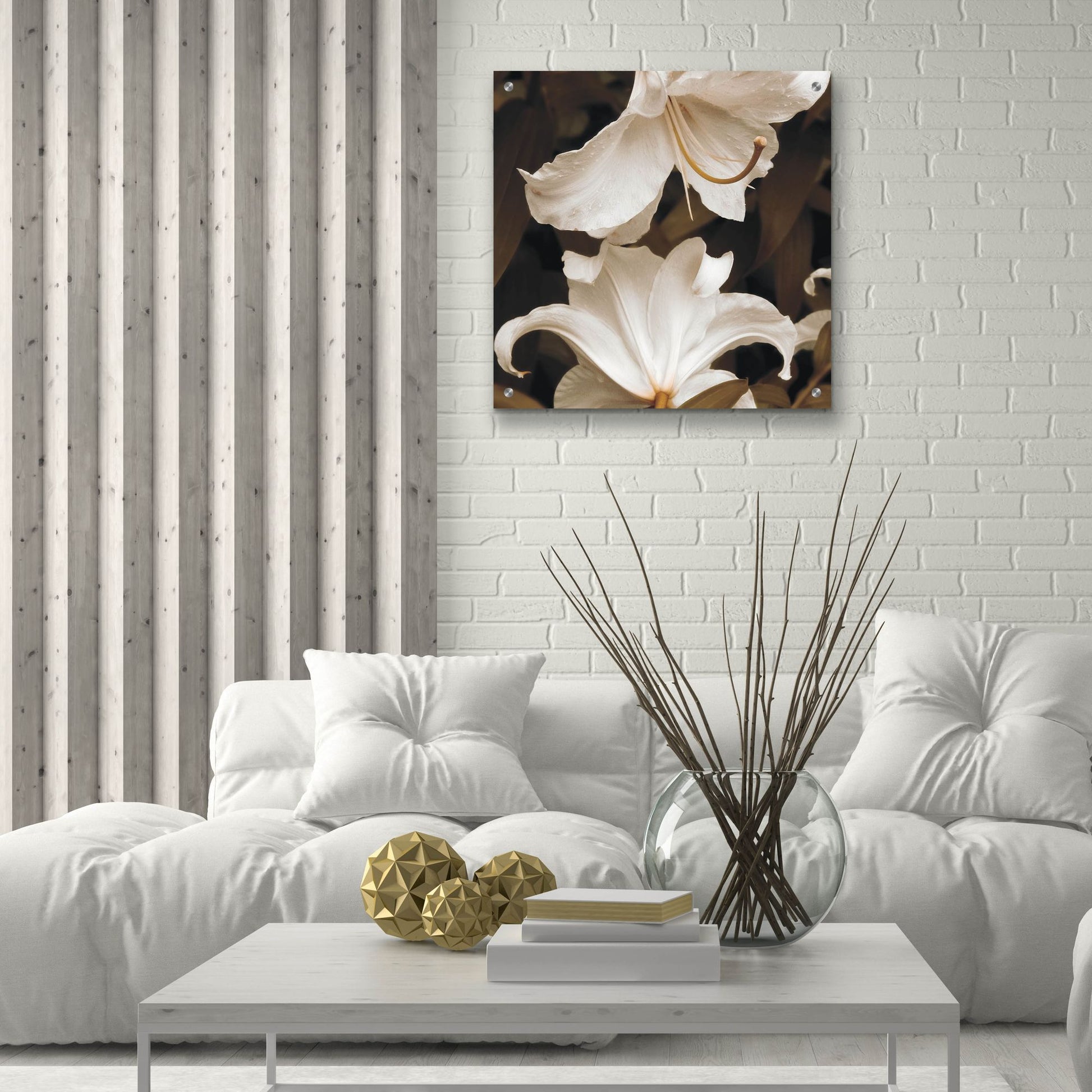 Epic Art ' White Lilies' by Rebecca Swanson, Acrylic Glass Wall Art,24x24