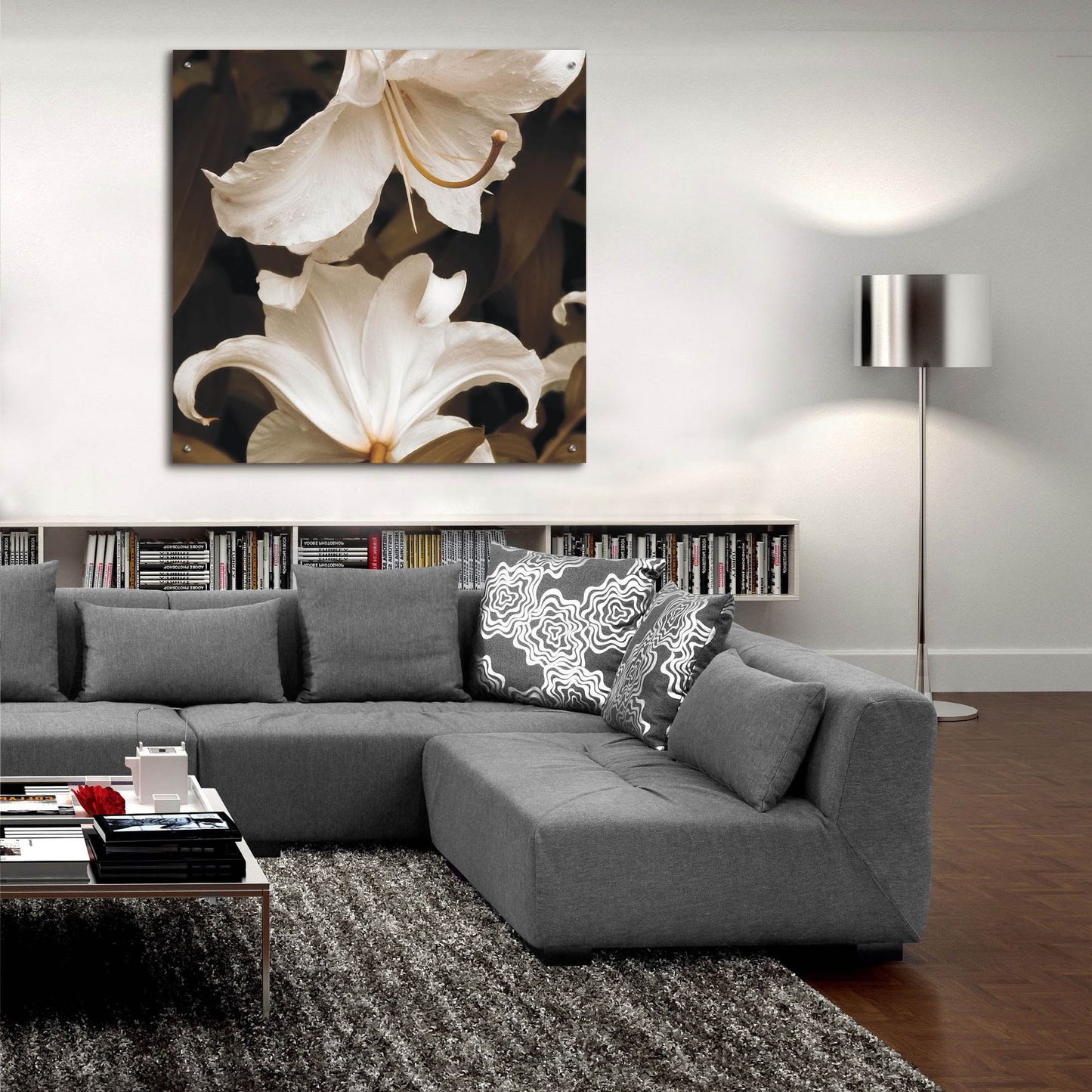 Epic Art ' White Lilies' by Rebecca Swanson, Acrylic Glass Wall Art,36x36