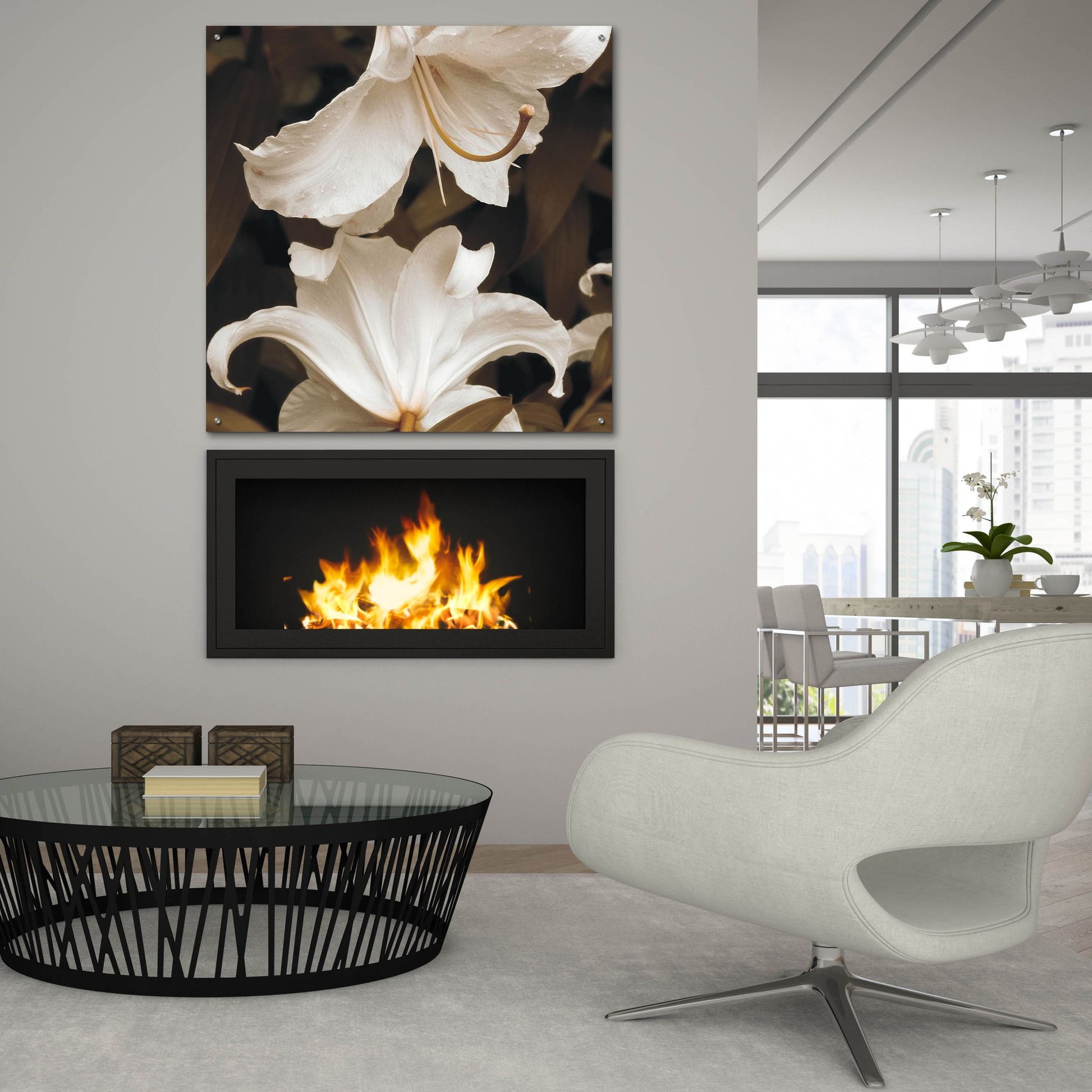 Epic Art ' White Lilies' by Rebecca Swanson, Acrylic Glass Wall Art,36x36