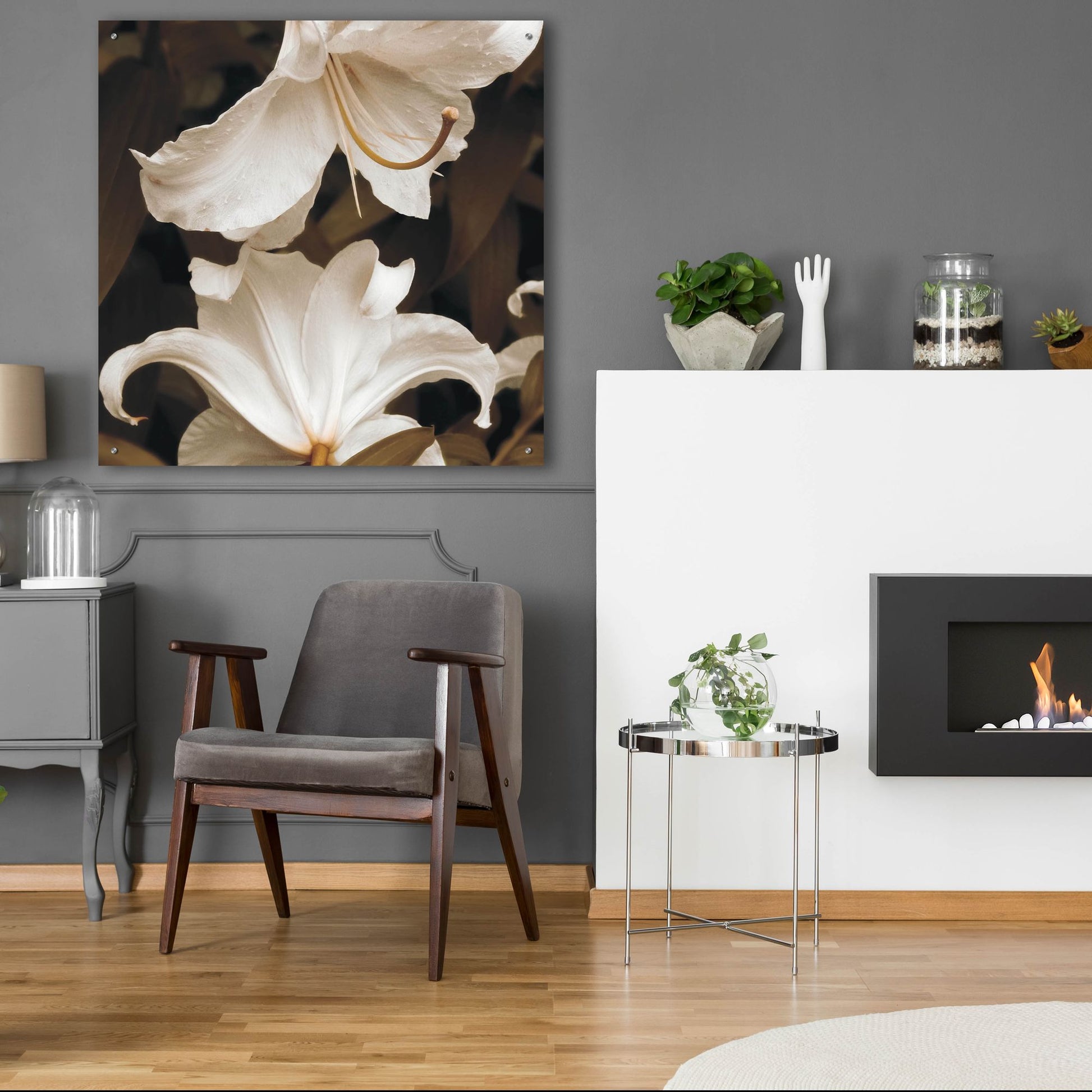 Epic Art ' White Lilies' by Rebecca Swanson, Acrylic Glass Wall Art,36x36