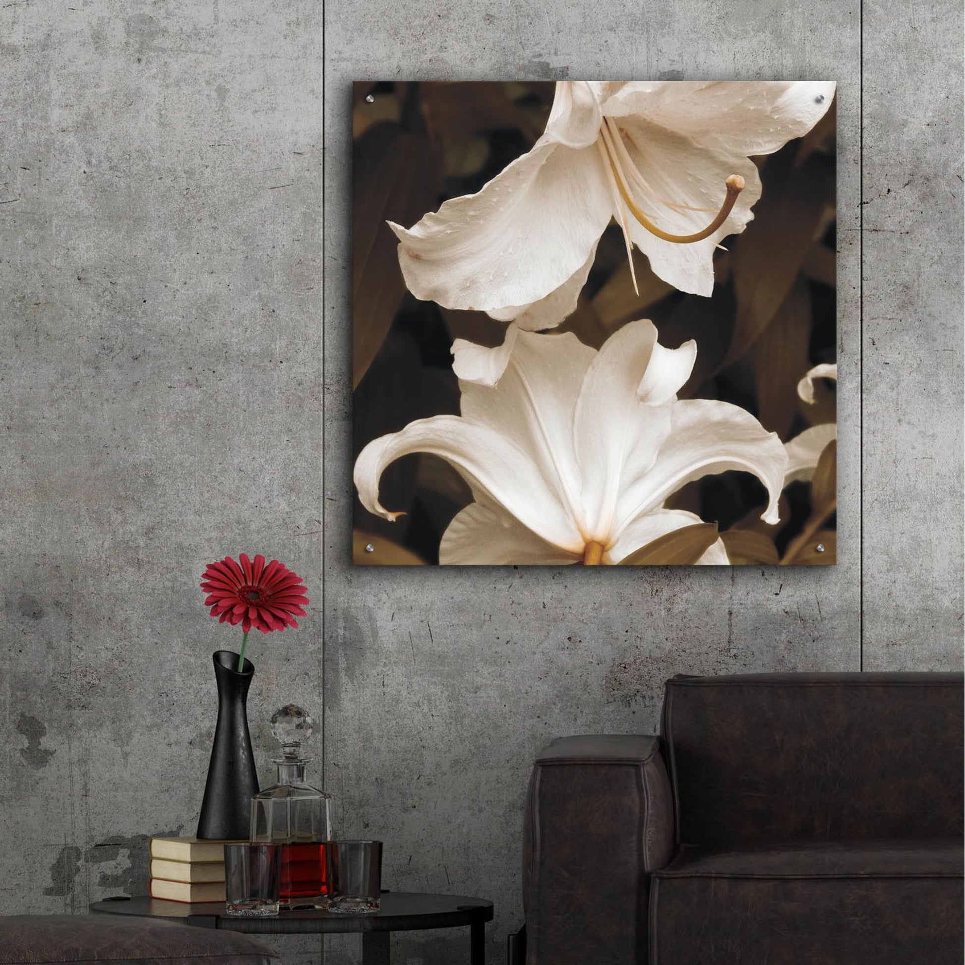 Epic Art ' White Lilies' by Rebecca Swanson, Acrylic Glass Wall Art,36x36