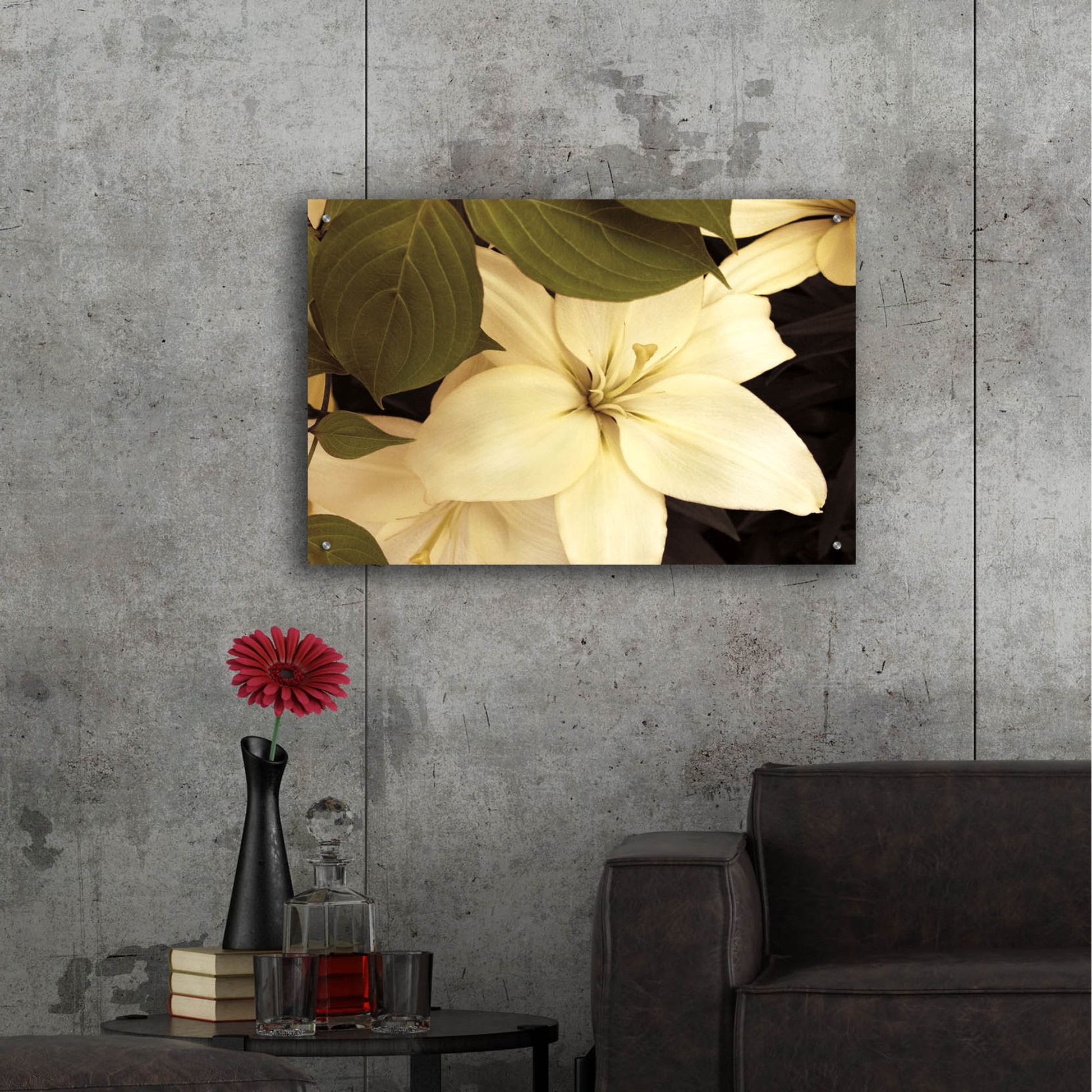 Epic Art ' Lily and Leaves' by Rebecca Swanson, Acrylic Glass Wall Art,36x24