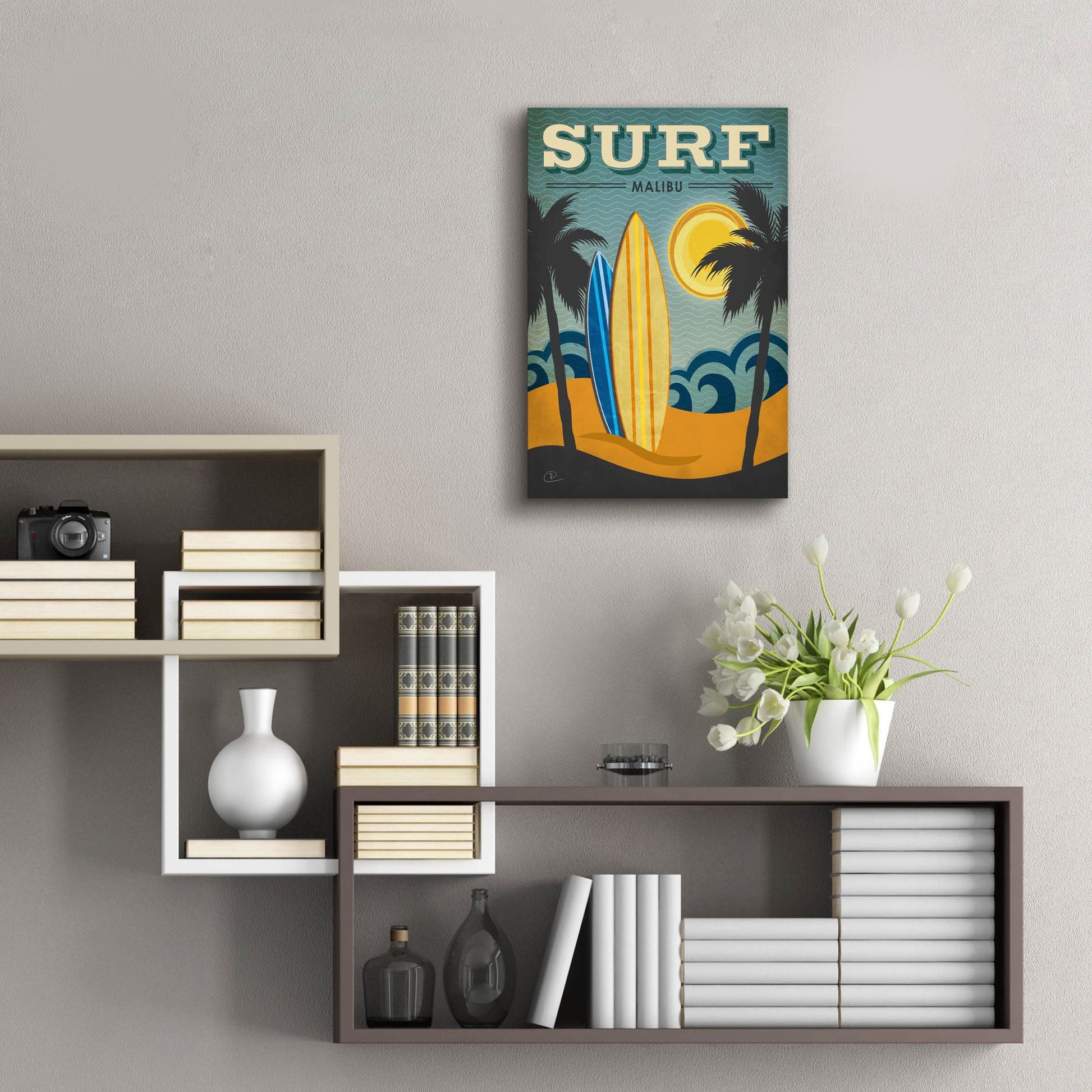 Epic Art ' Surf Malibu' by Renee Pulve, Acrylic Glass Wall Art,16x24