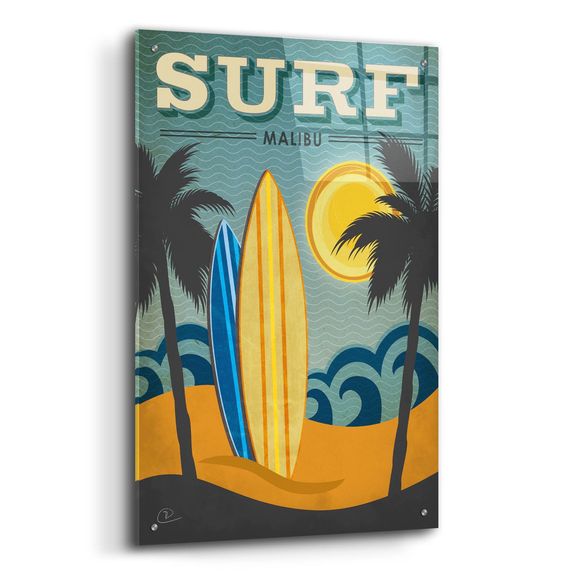 Epic Art ' Surf Malibu' by Renee Pulve, Acrylic Glass Wall Art,24x36