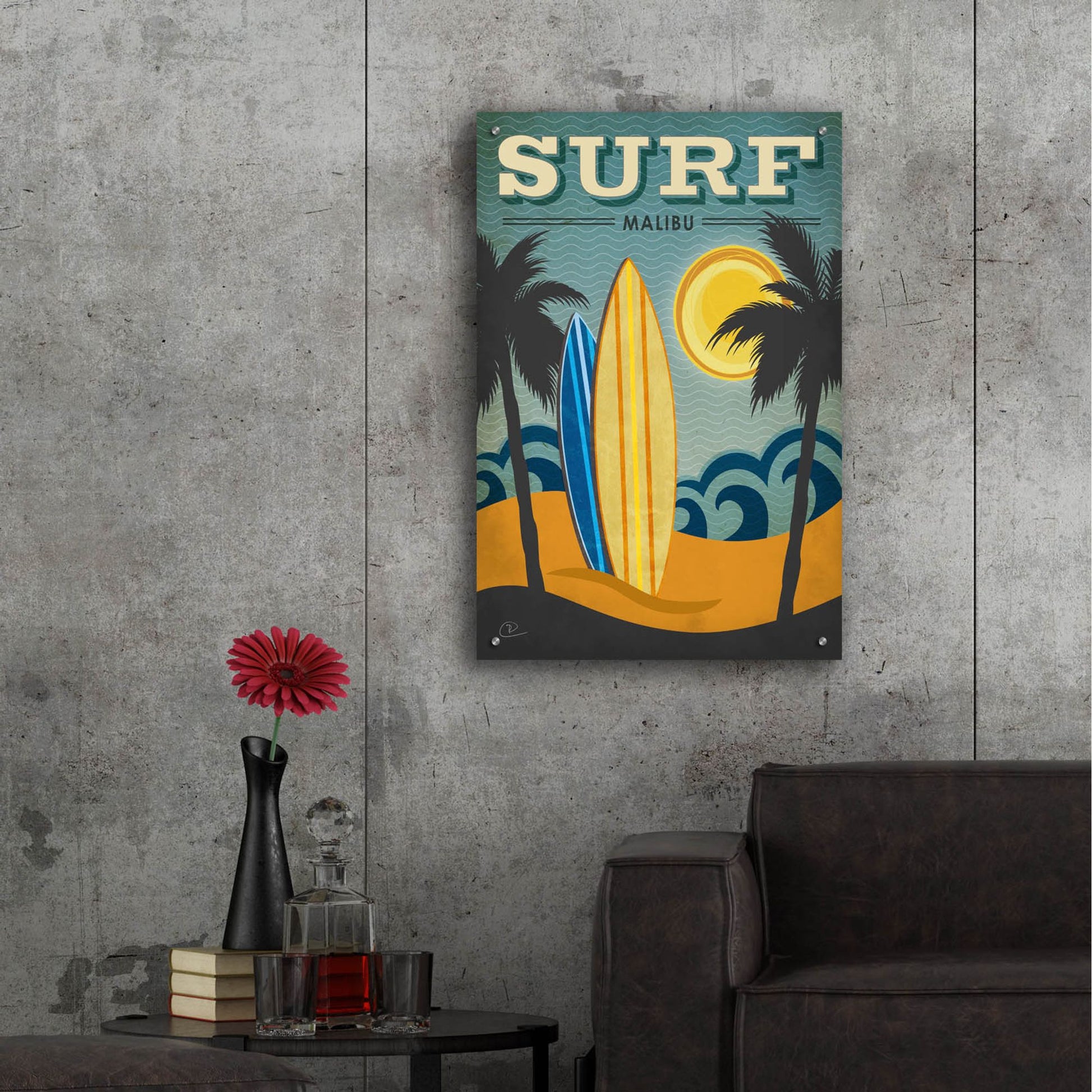 Epic Art ' Surf Malibu' by Renee Pulve, Acrylic Glass Wall Art,24x36