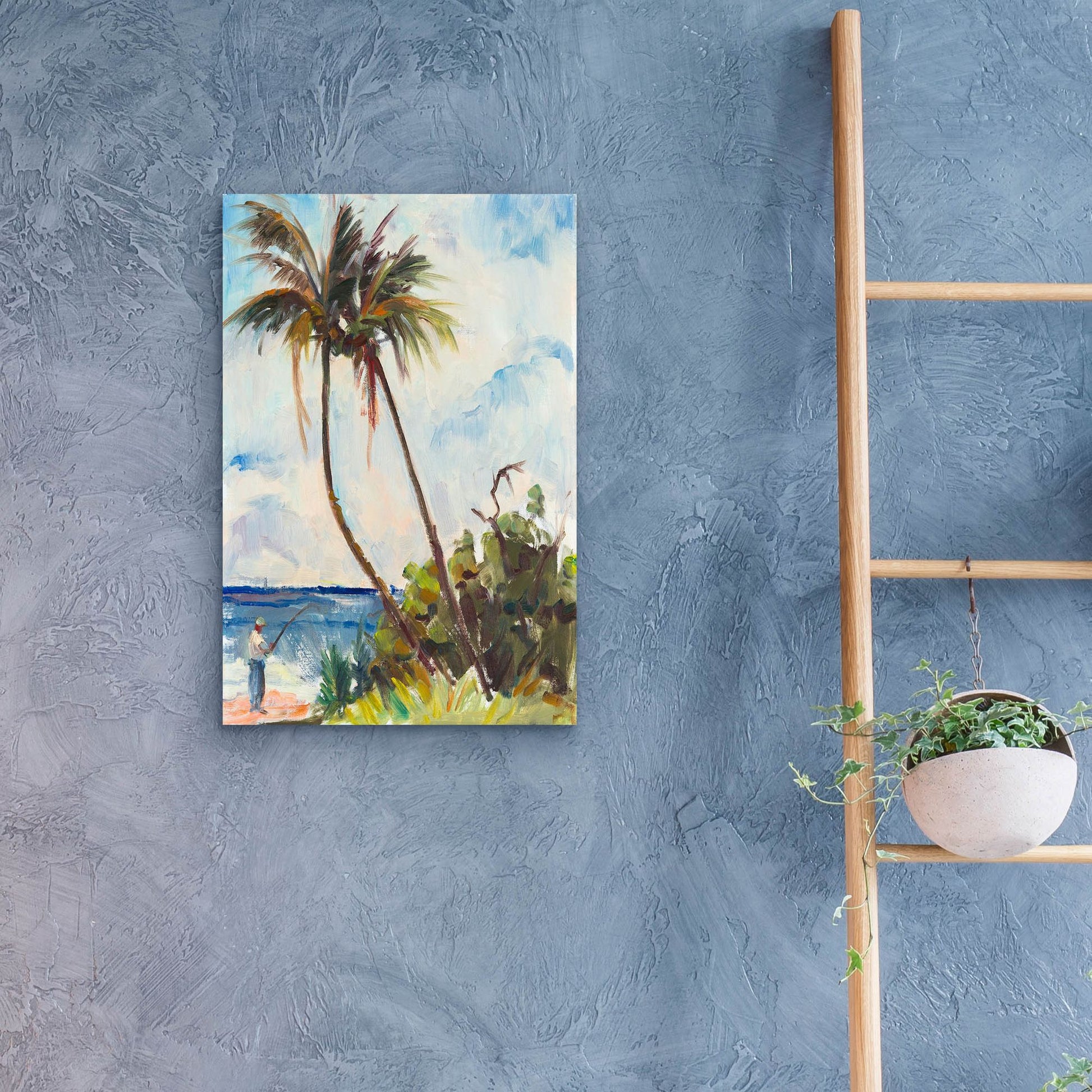 Epic Art ' Fishing under Palms' by Richard A. Rodgers, Acrylic Glass Wall Art,16x24