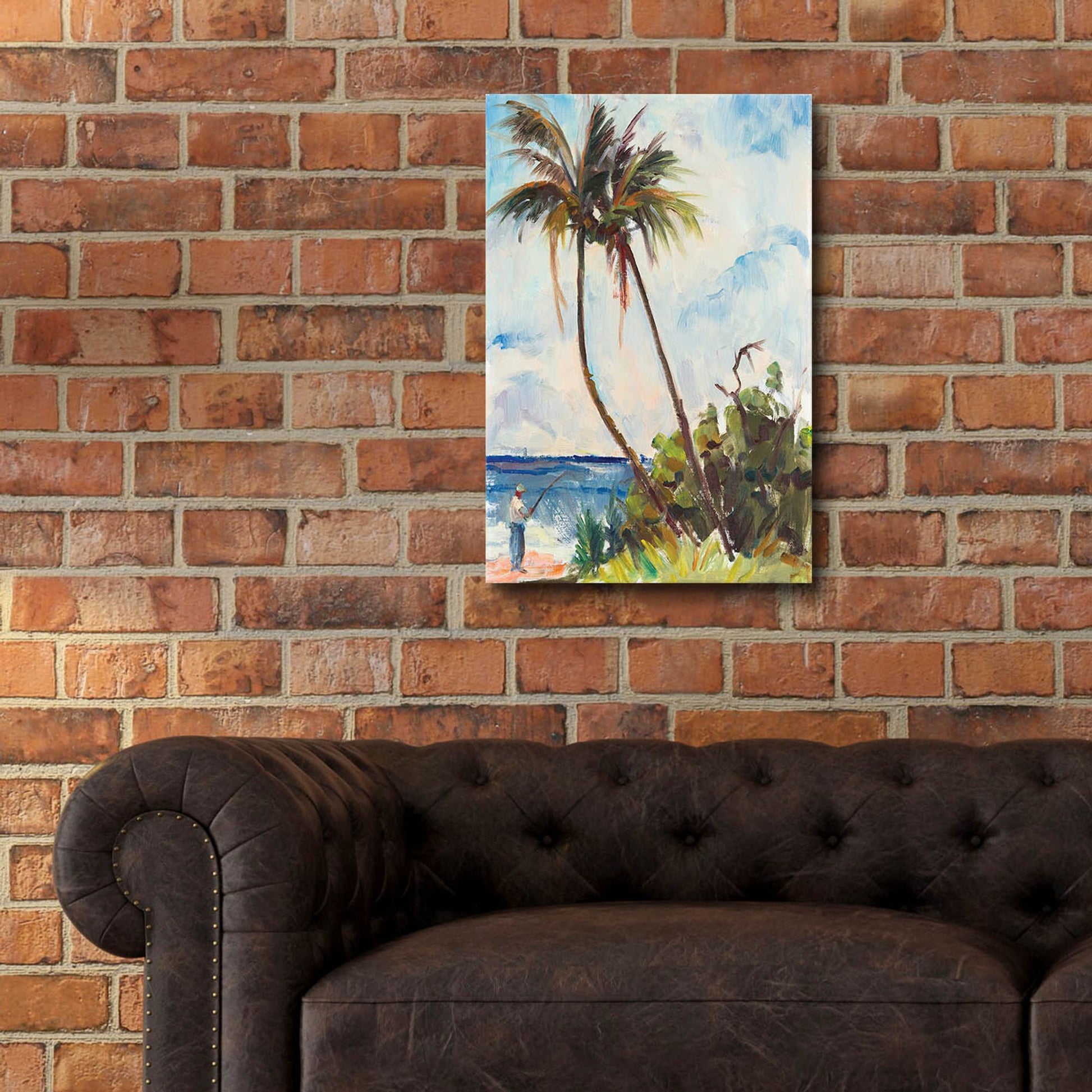 Epic Art ' Fishing under Palms' by Richard A. Rodgers, Acrylic Glass Wall Art,16x24