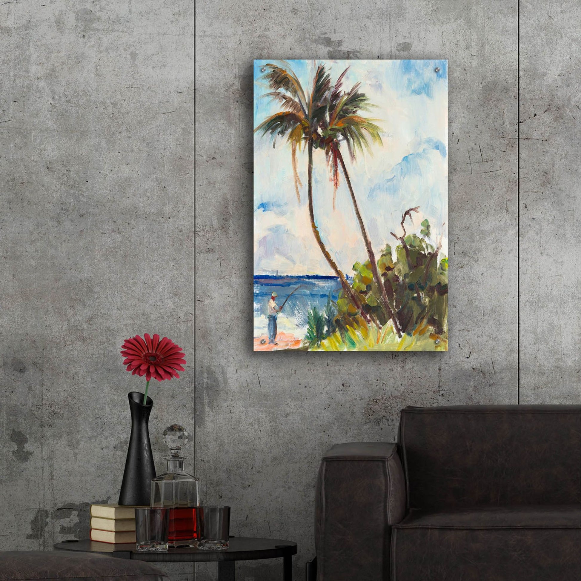 Epic Art ' Fishing under Palms' by Richard A. Rodgers, Acrylic Glass Wall Art,24x36