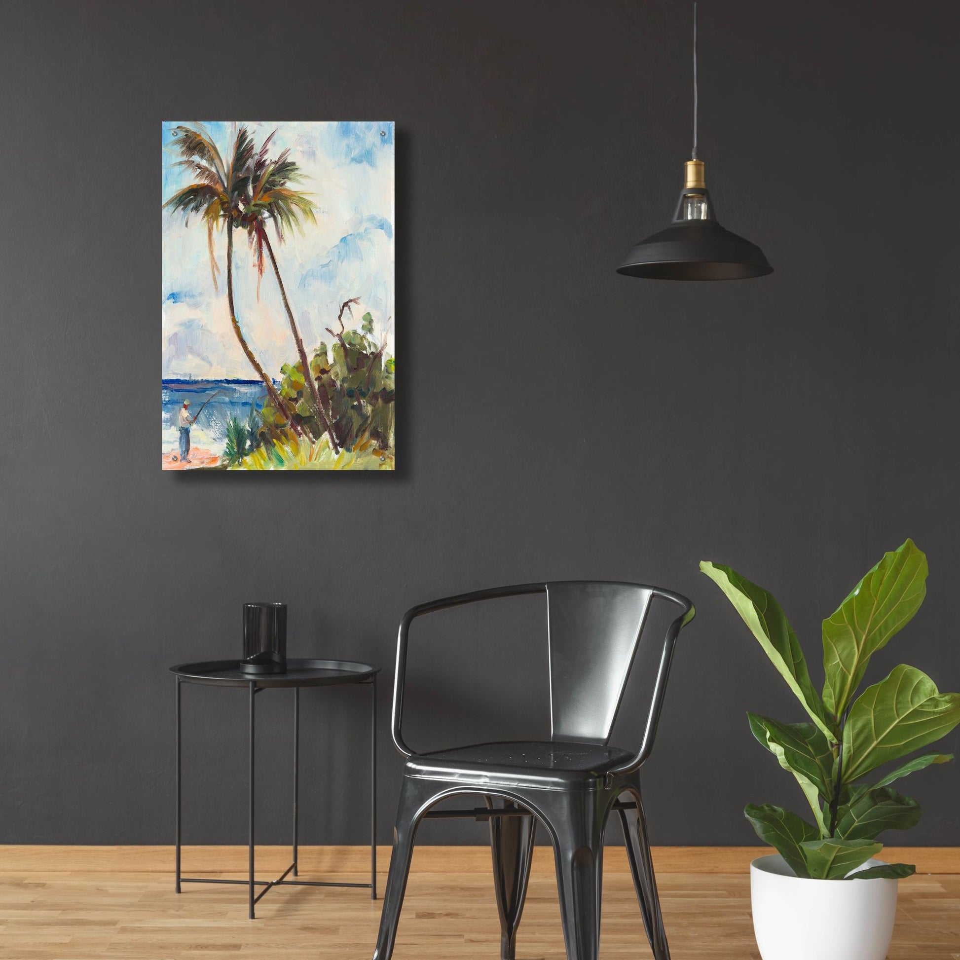 Epic Art ' Fishing under Palms' by Richard A. Rodgers, Acrylic Glass Wall Art,24x36