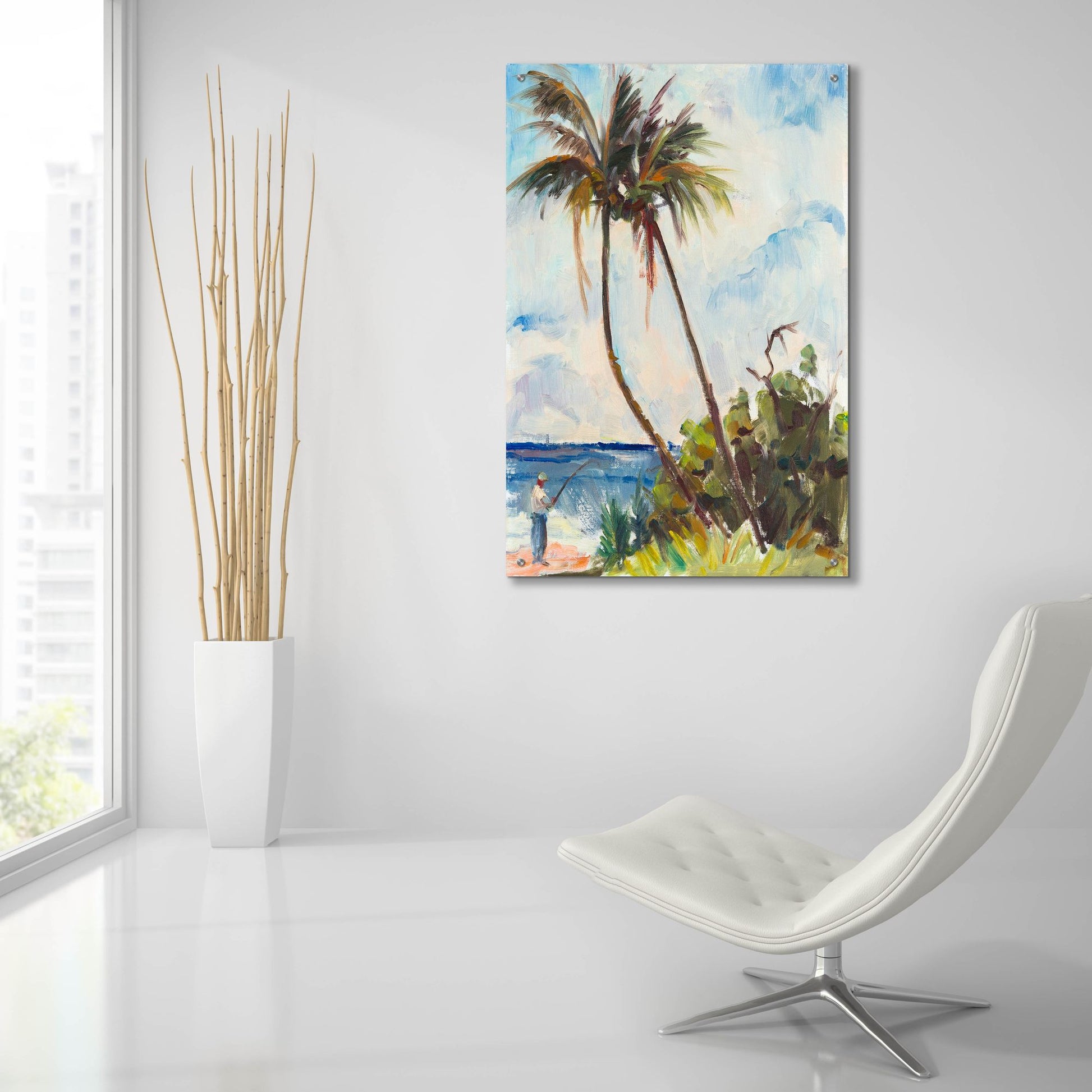 Epic Art ' Fishing under Palms' by Richard A. Rodgers, Acrylic Glass Wall Art,24x36